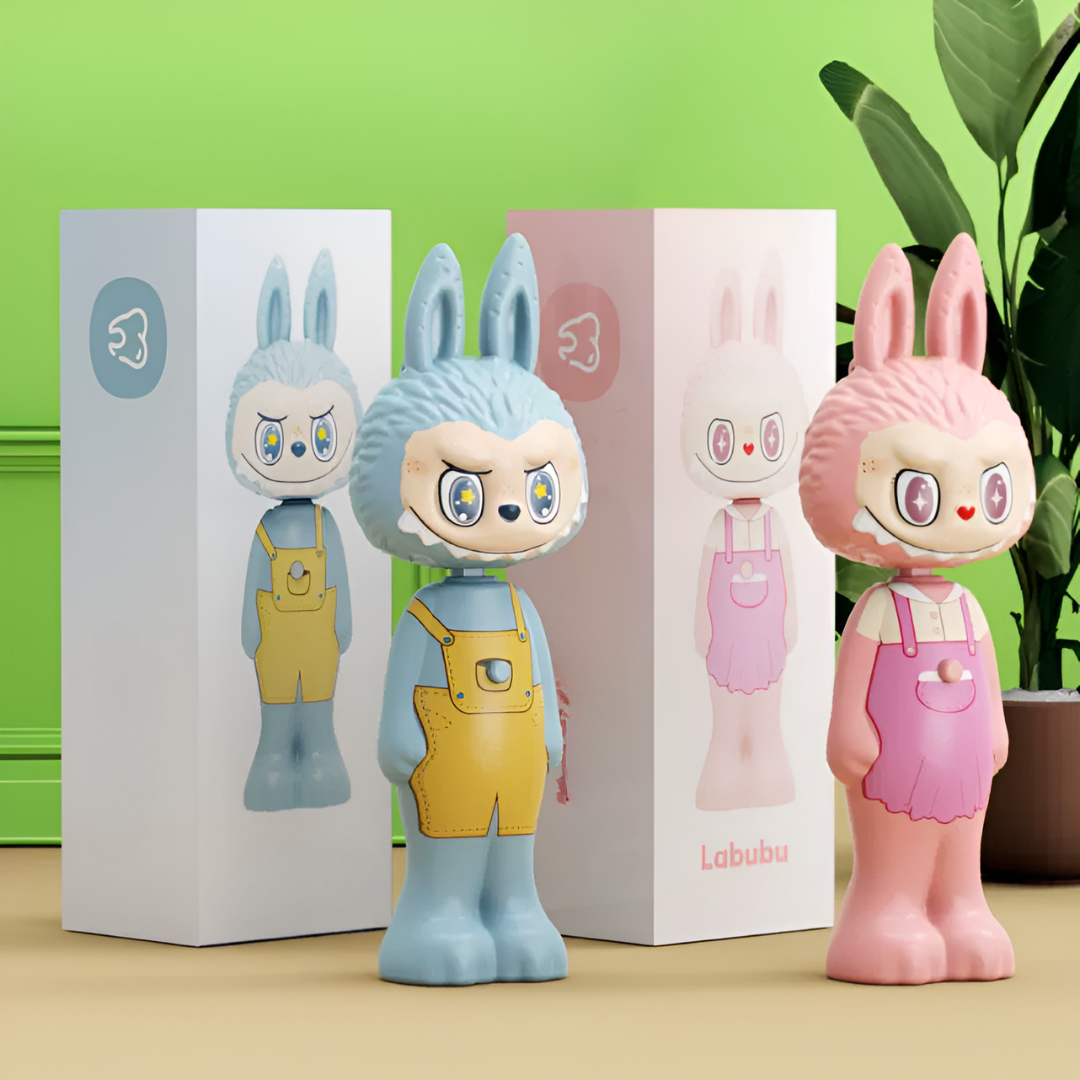 Homero Cute Labubu Ultra Soft Bristles Toothbrush 2 Piece (Pink and Blue)