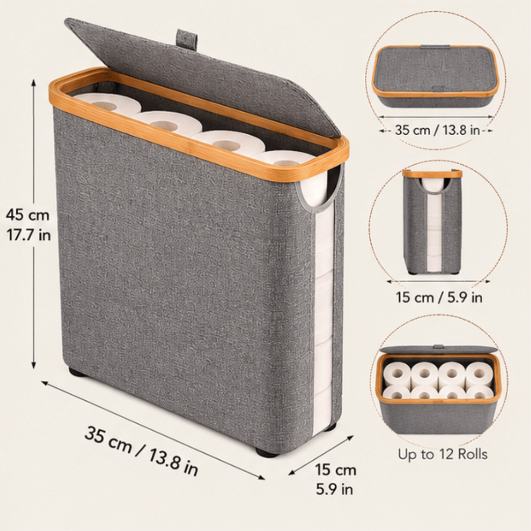 Multipurpose Waterproof Toilet Paper Organizer Basket with Lid