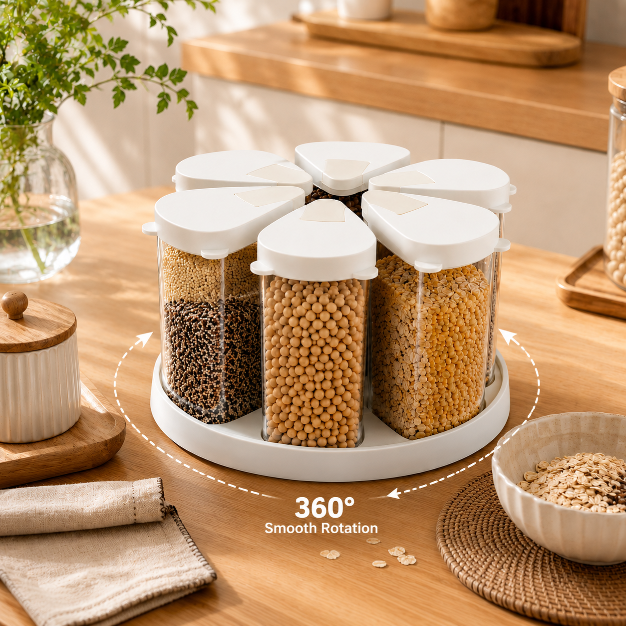 Homero 360 Degree Transparent Grain Storage Container with Rotating Base - 670ml Capacity