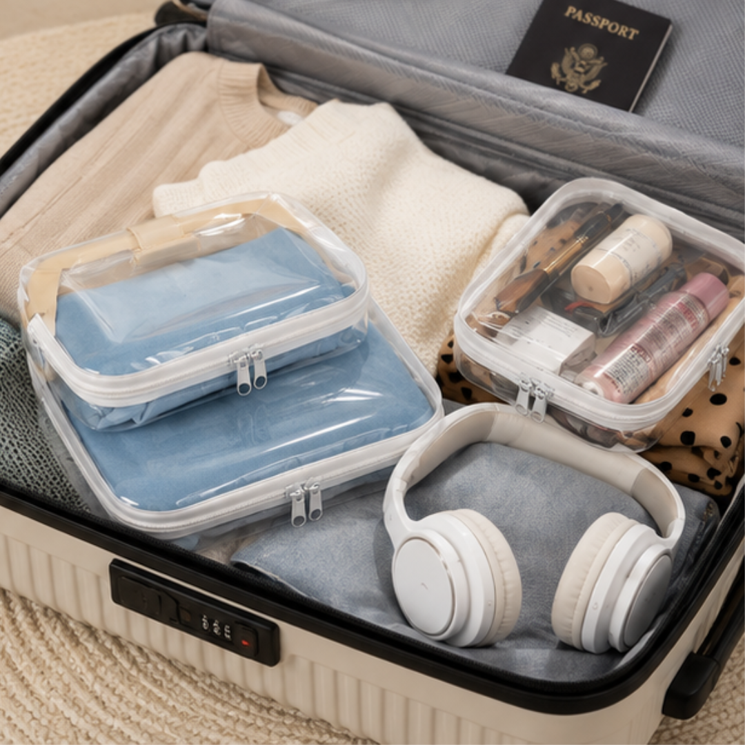 Transparent Hard Shell Zipper Organizer Bags (Set of 3)