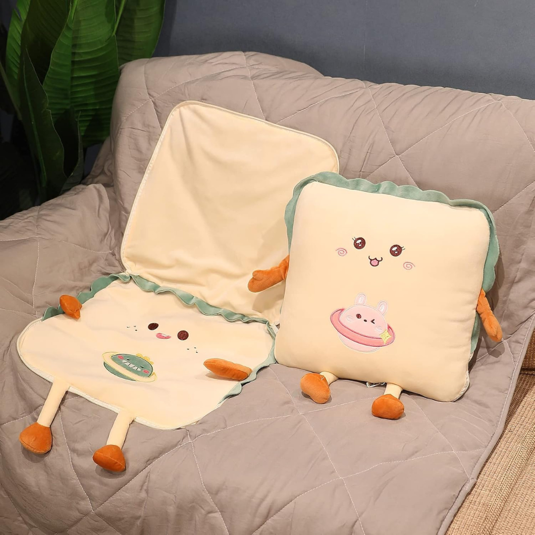 Homero 3D Cute Toast Pillow Blanket 2 in 1 Foldable Plush Quilt