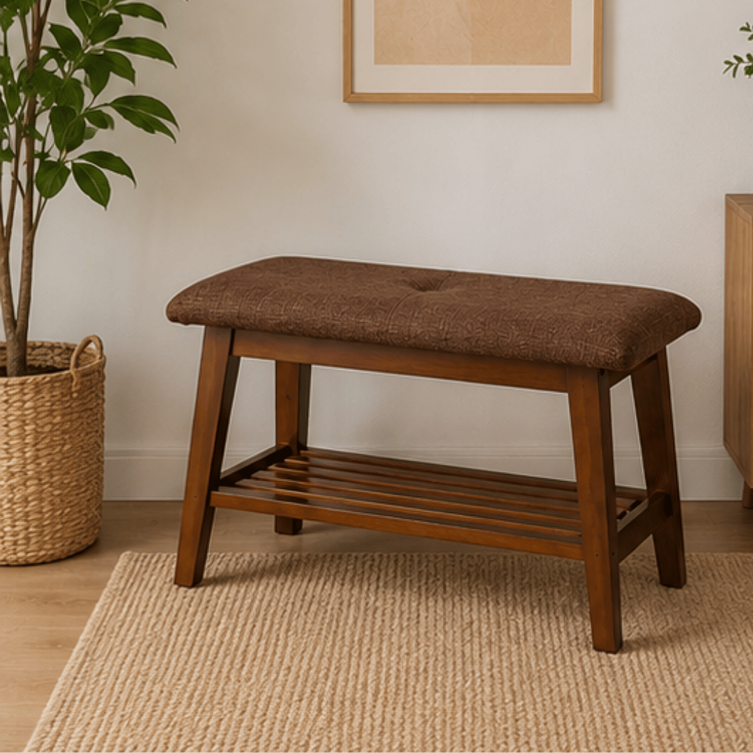 Elegant Bamboo Shoe Rack Bench with Cushioned Seating Storage
