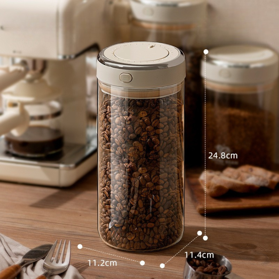 Airtight Coffee Bean Storage Canister with Glass Jar