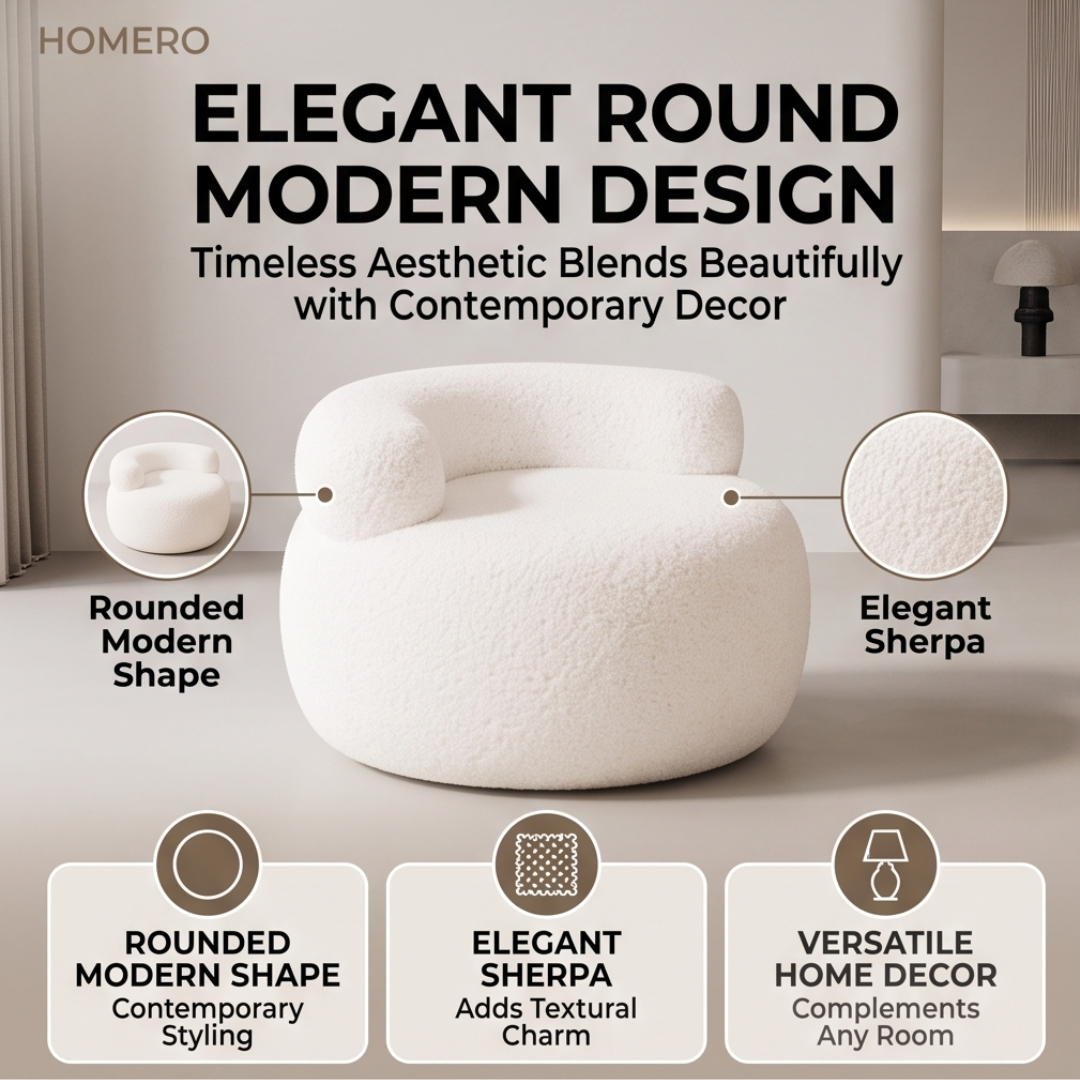 Soft Sherpa Round Accent Ottoman Seating Stool