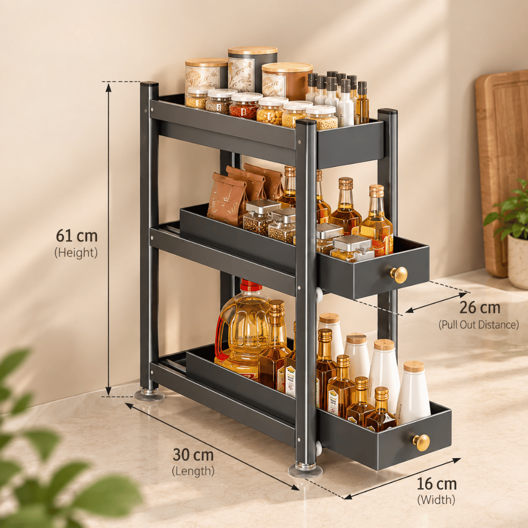 Narrow Countertop Kitchen Spice Rack with Pull Out Drawers