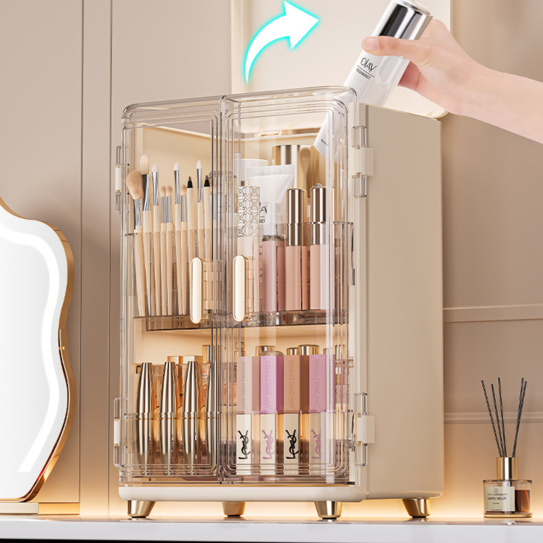 Three Layer Double Door Luxury Cosmetic Storage Organizer