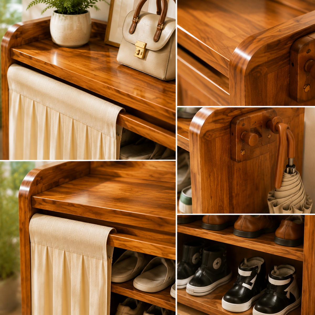 Multi Layer Bamboo Shoe Rack Cabinet with Dustproof Curtain