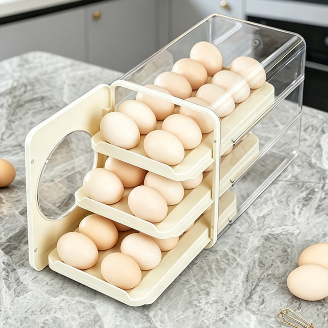 Automatic Transparent Drawer Rolling Egg Storage Organizer