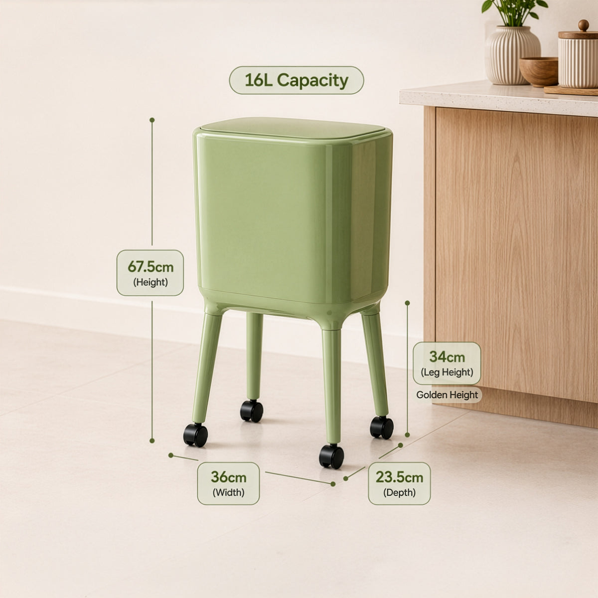HOMERO Nordic Style High Foot Push Lid Trash Can - 16L