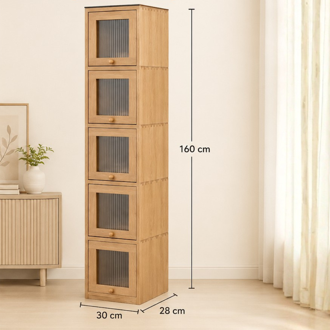 Premium Solid Oak Standalone Glass Door Storage Cabinet