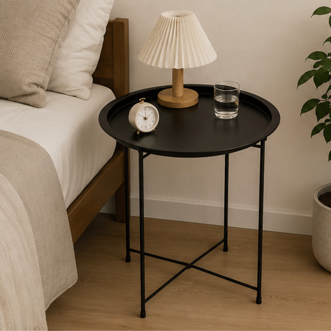 Minimalist Folding Metal Side Table with Removable Tray