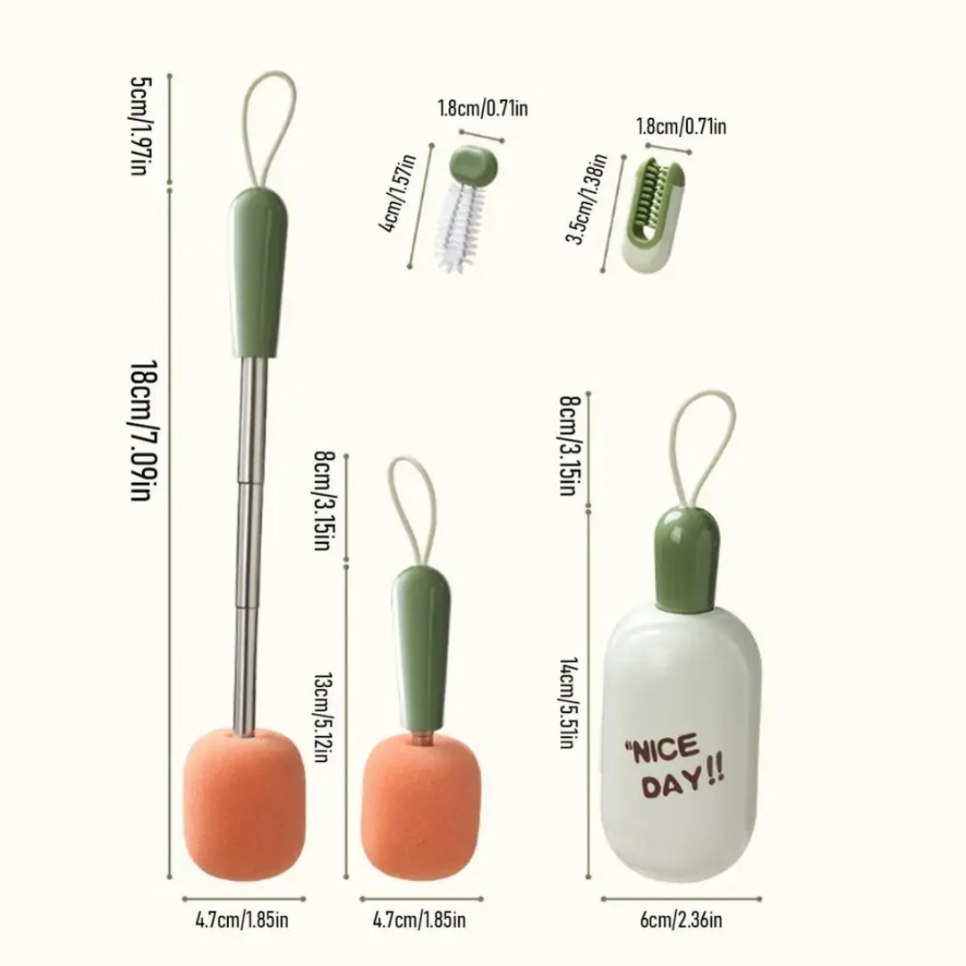 3 in 1 Telescopic Cup Cleaning Brush Set with Storage Case