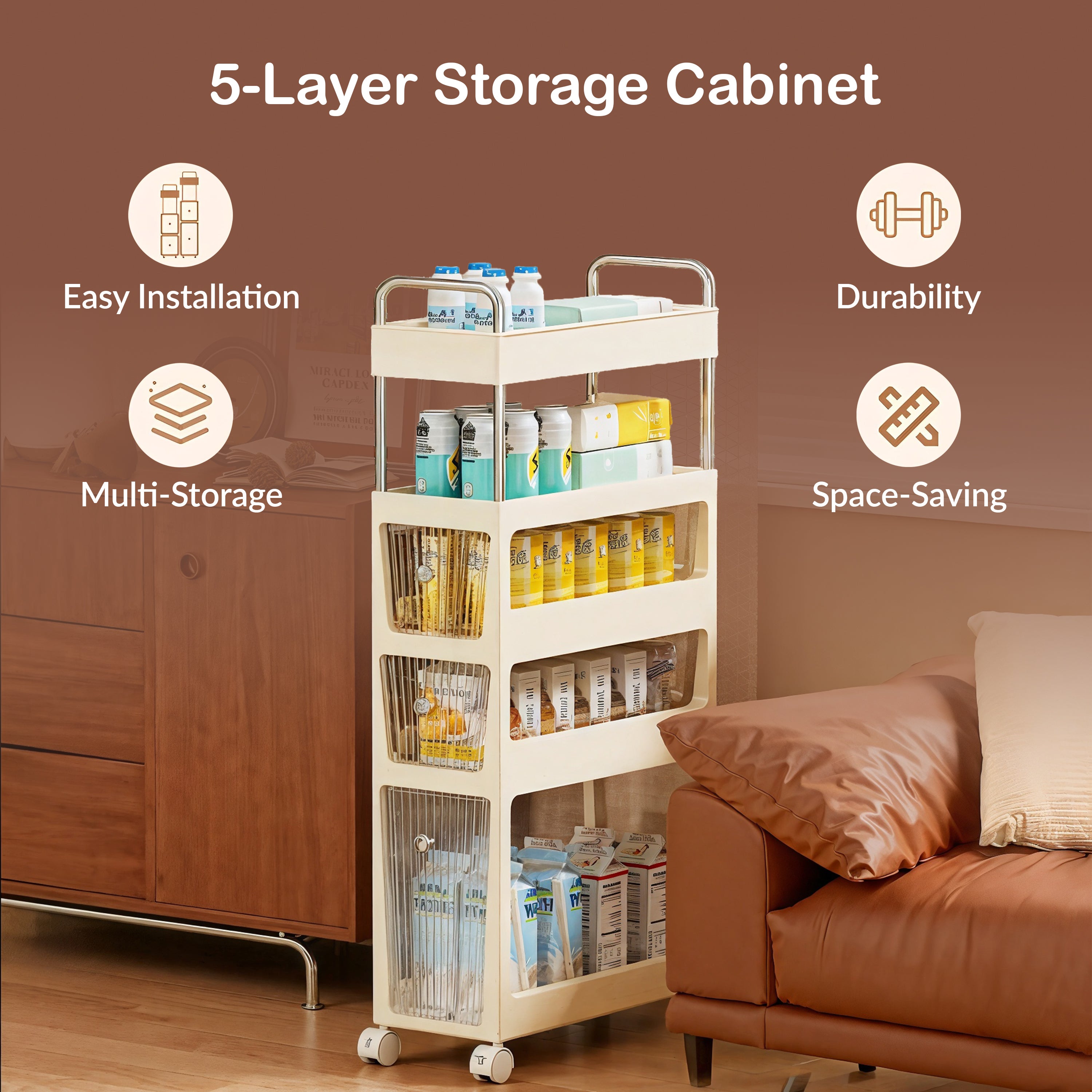 Homero Multipurpose 5-Layer Slim Storage Rack with Wheels
