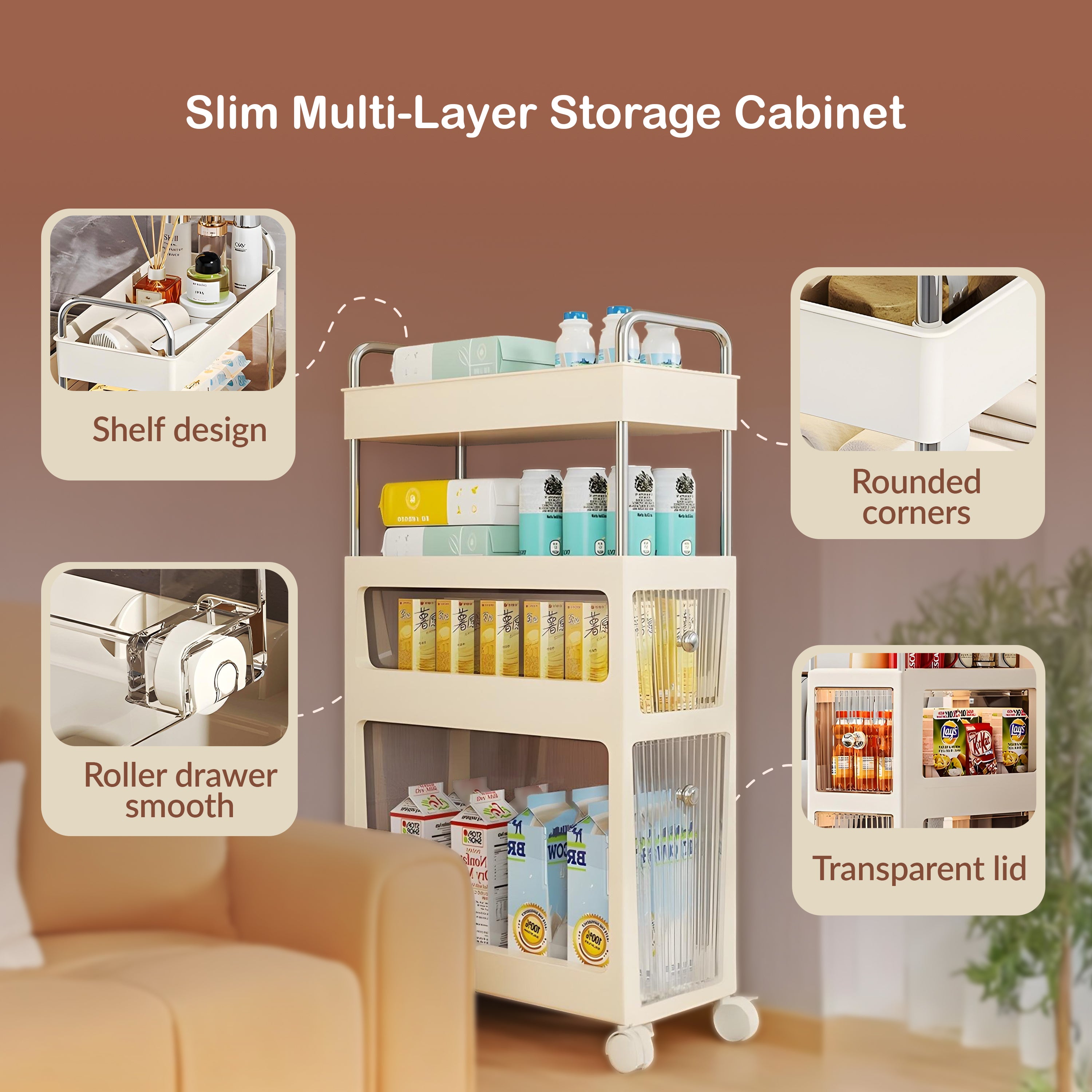Homero Multipurpose 5-Layer Slim Storage Rack with Wheels