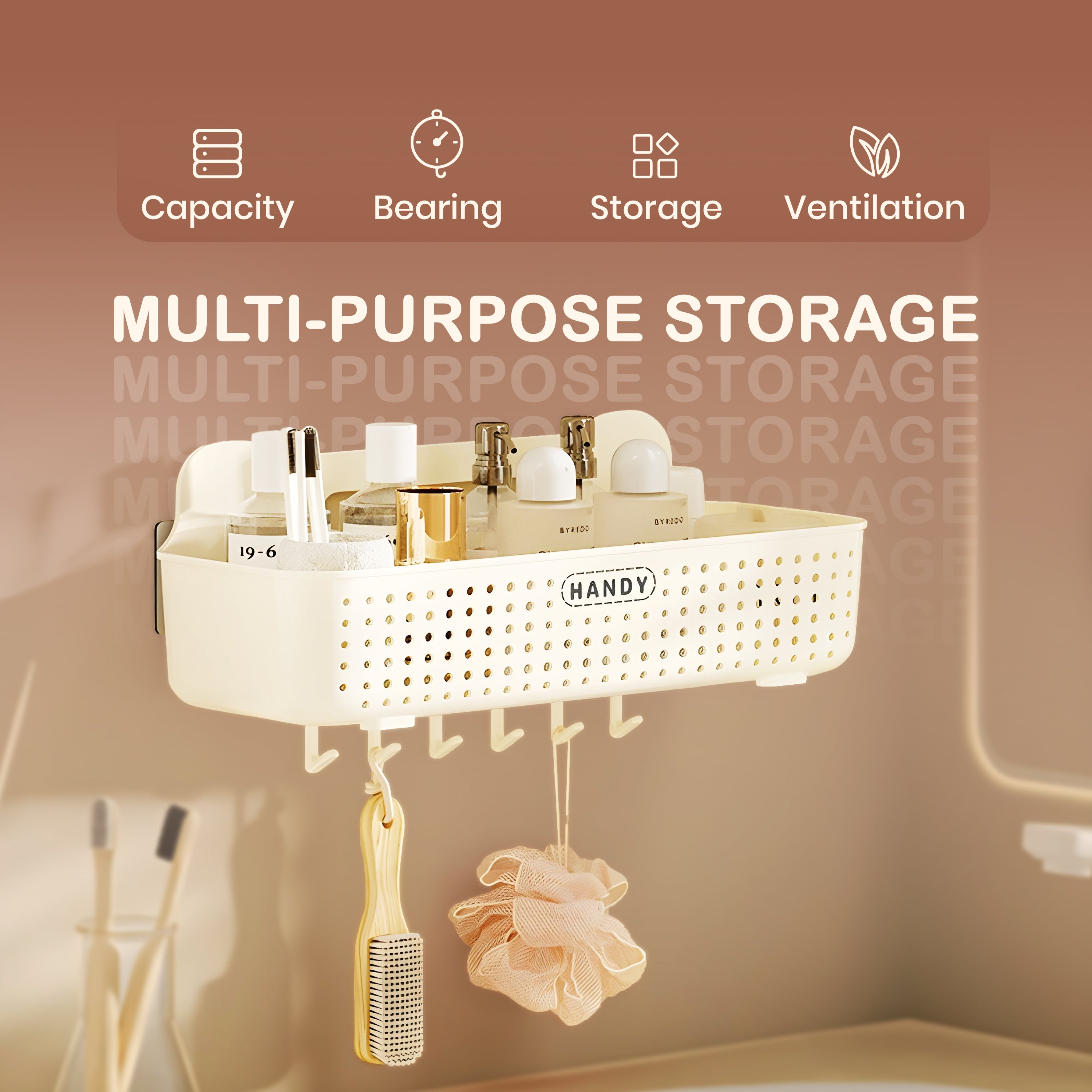 Homero Wall-Mounted Multi-Purpose Storage Basket with Hooks