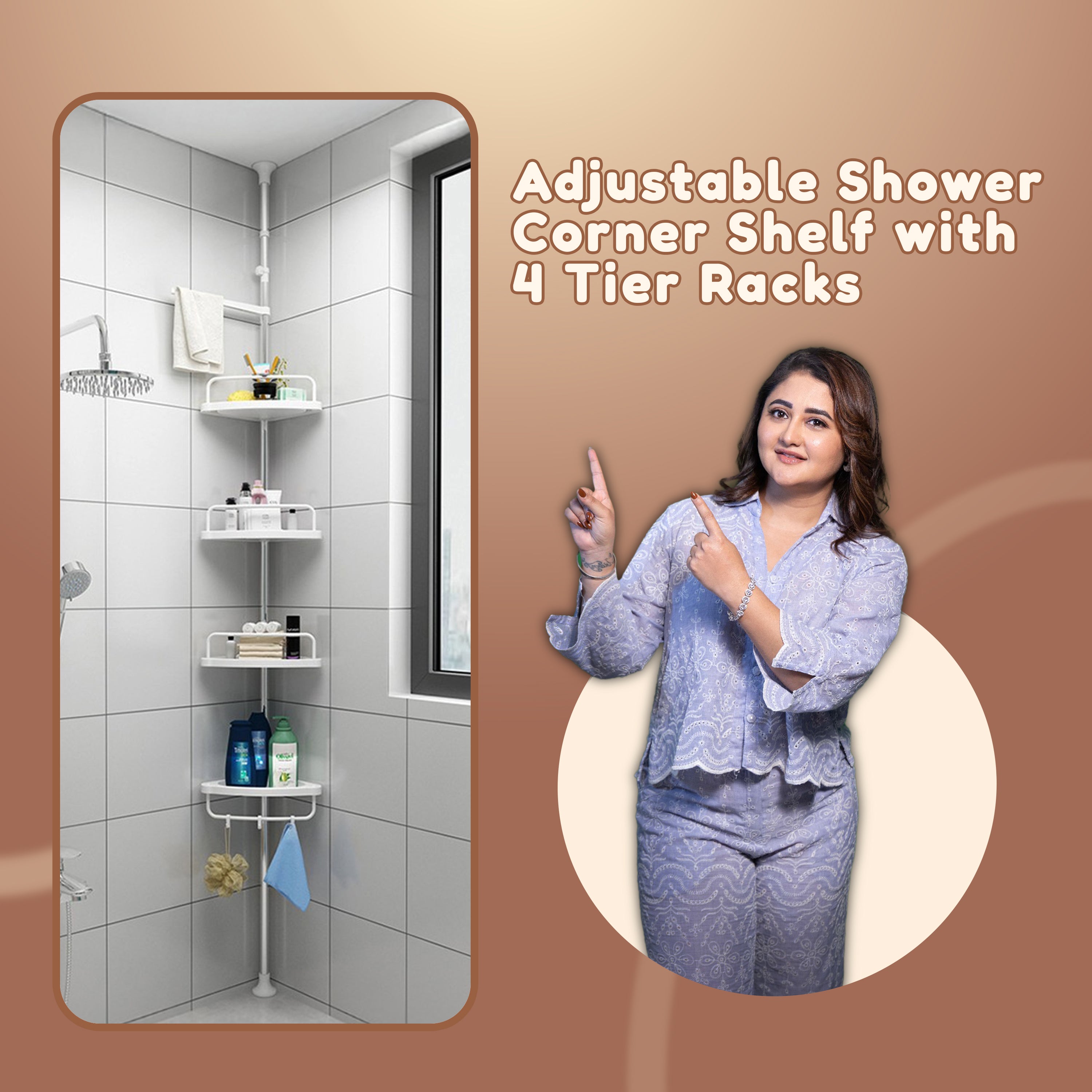 HOMERO Multipurpose Bathroom Rack with Hooks and Towel Bar - 4 Tier