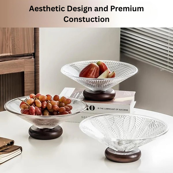 Homero Elegant Multi-Use Fruit Bowl with Pedestal Stand - 25cm Glass Wood