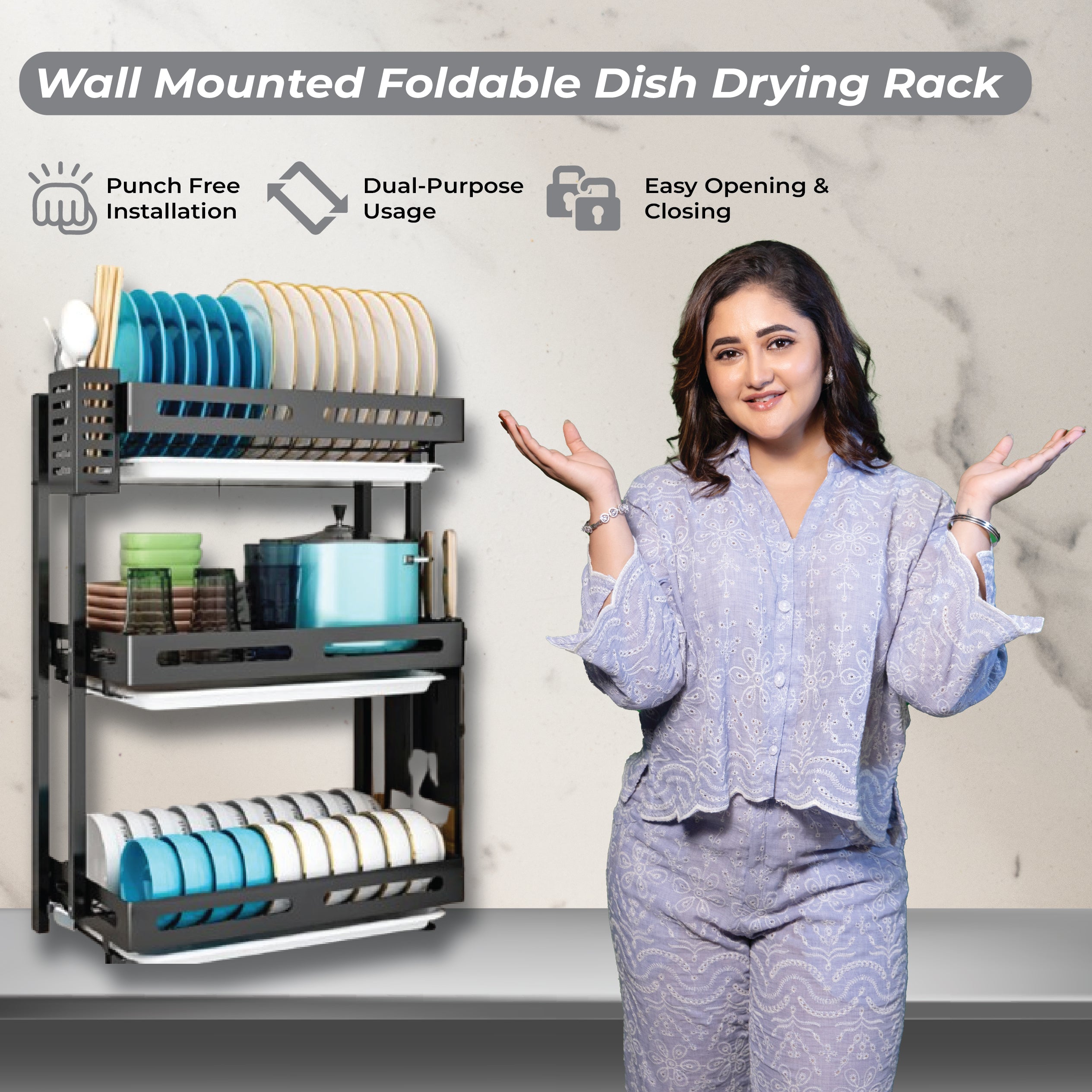 Homero 3-Layer Stainless Steel Foldable Dish Drying Rack