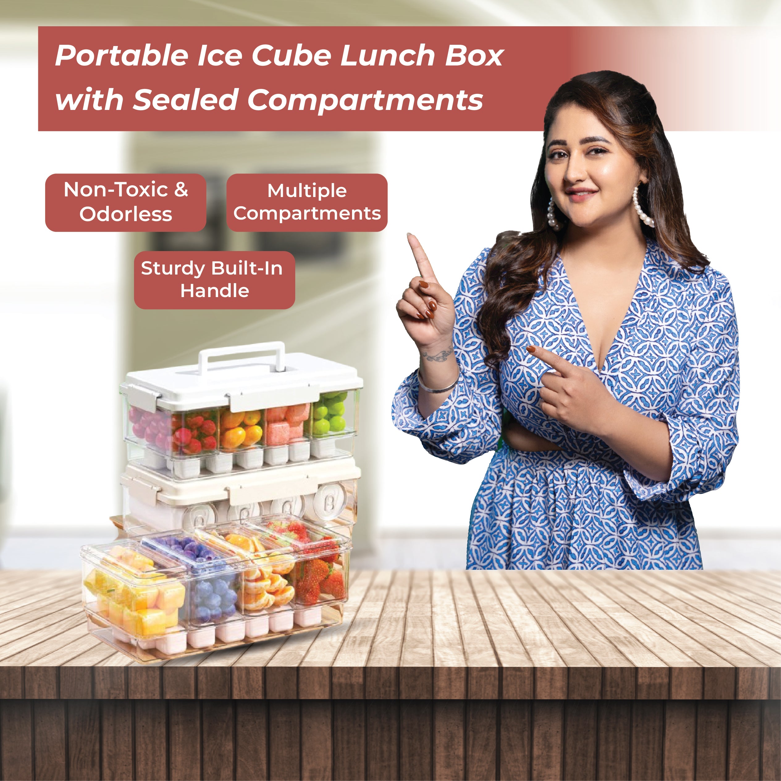 Homero Multi-Functional Portable Ice Cube Lunch Box with Sealed Compartments