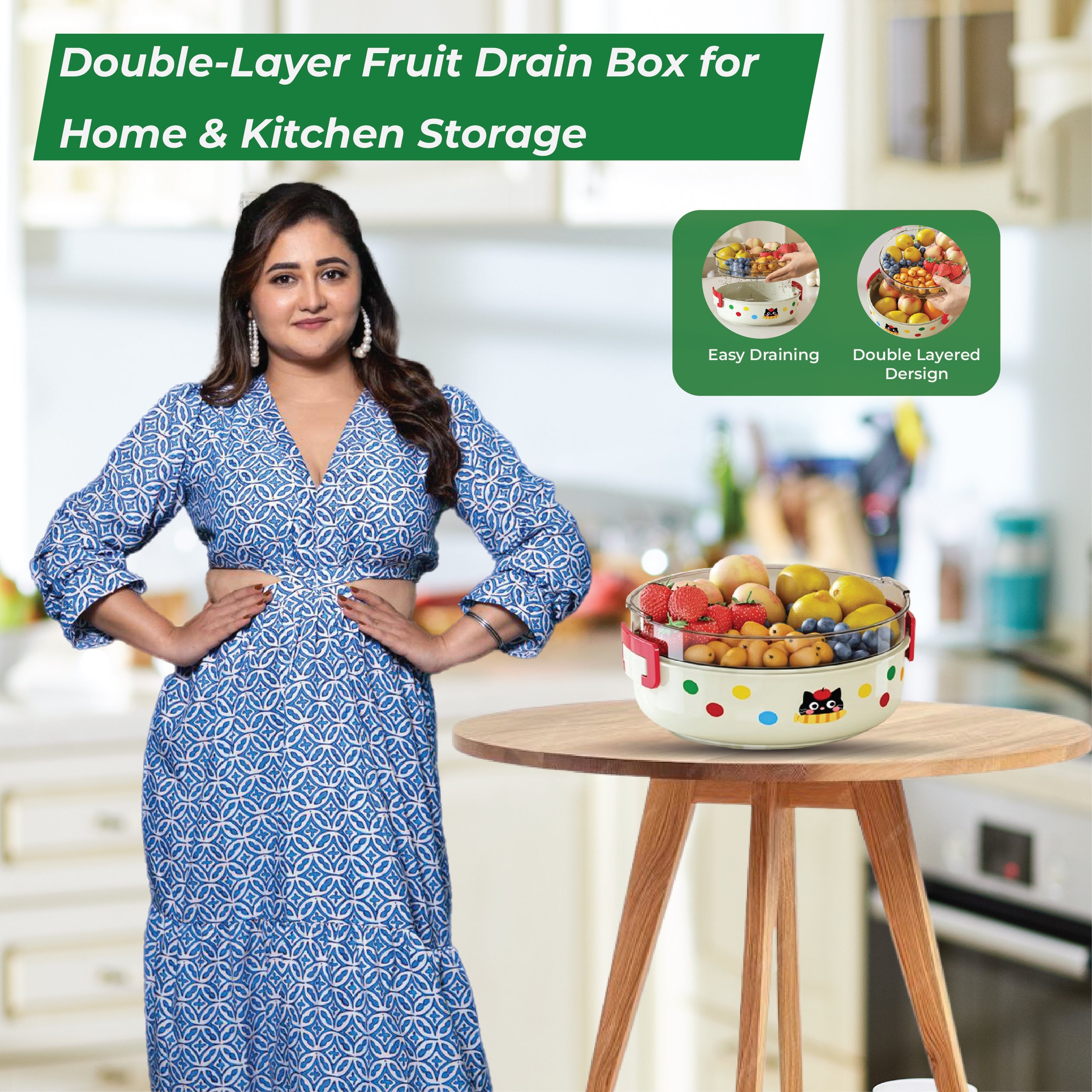 Double-Layer Fruit Drain Box for Home & Kitchen Storage