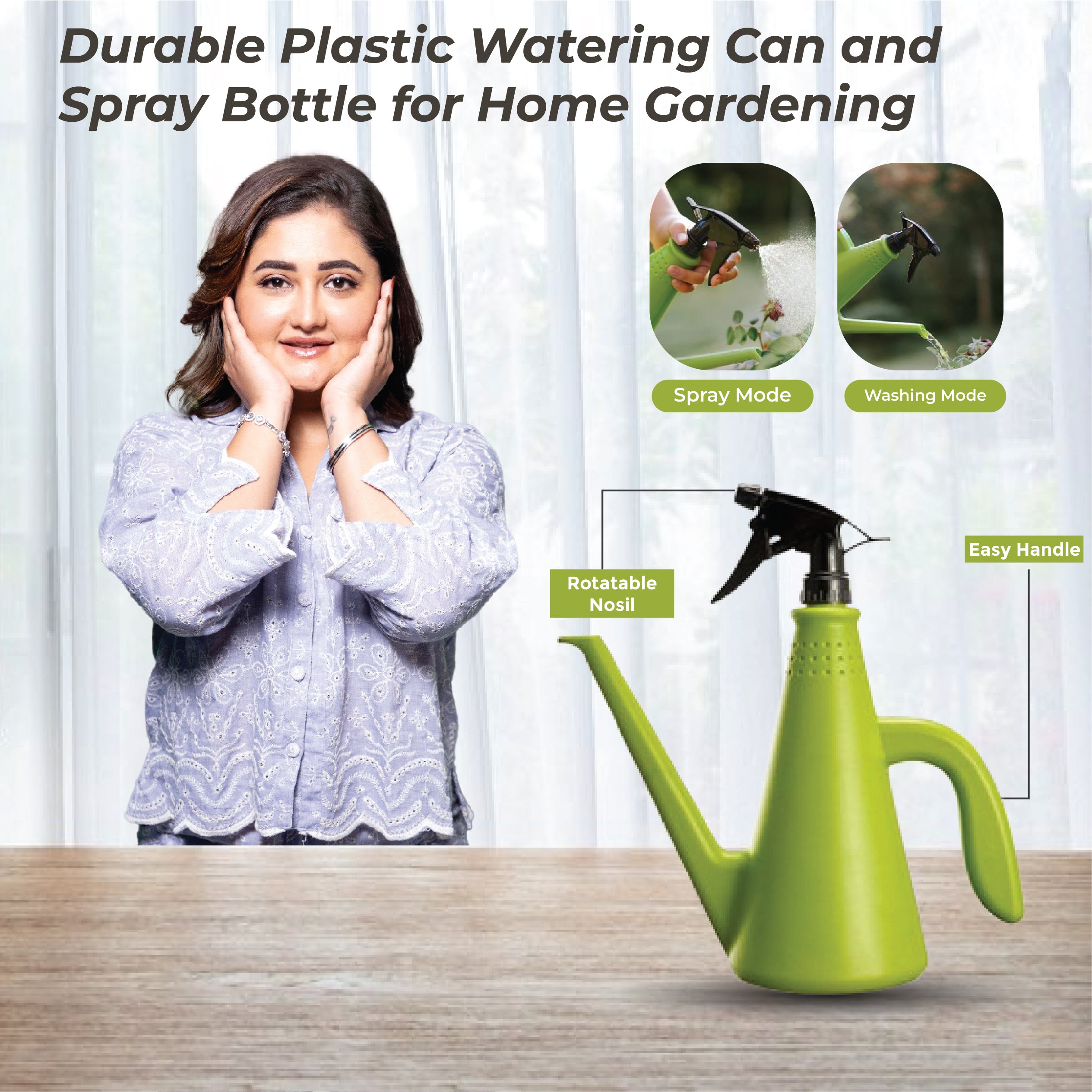 Durable Plastic Watering Can and Spray Bottle for Home Gardening