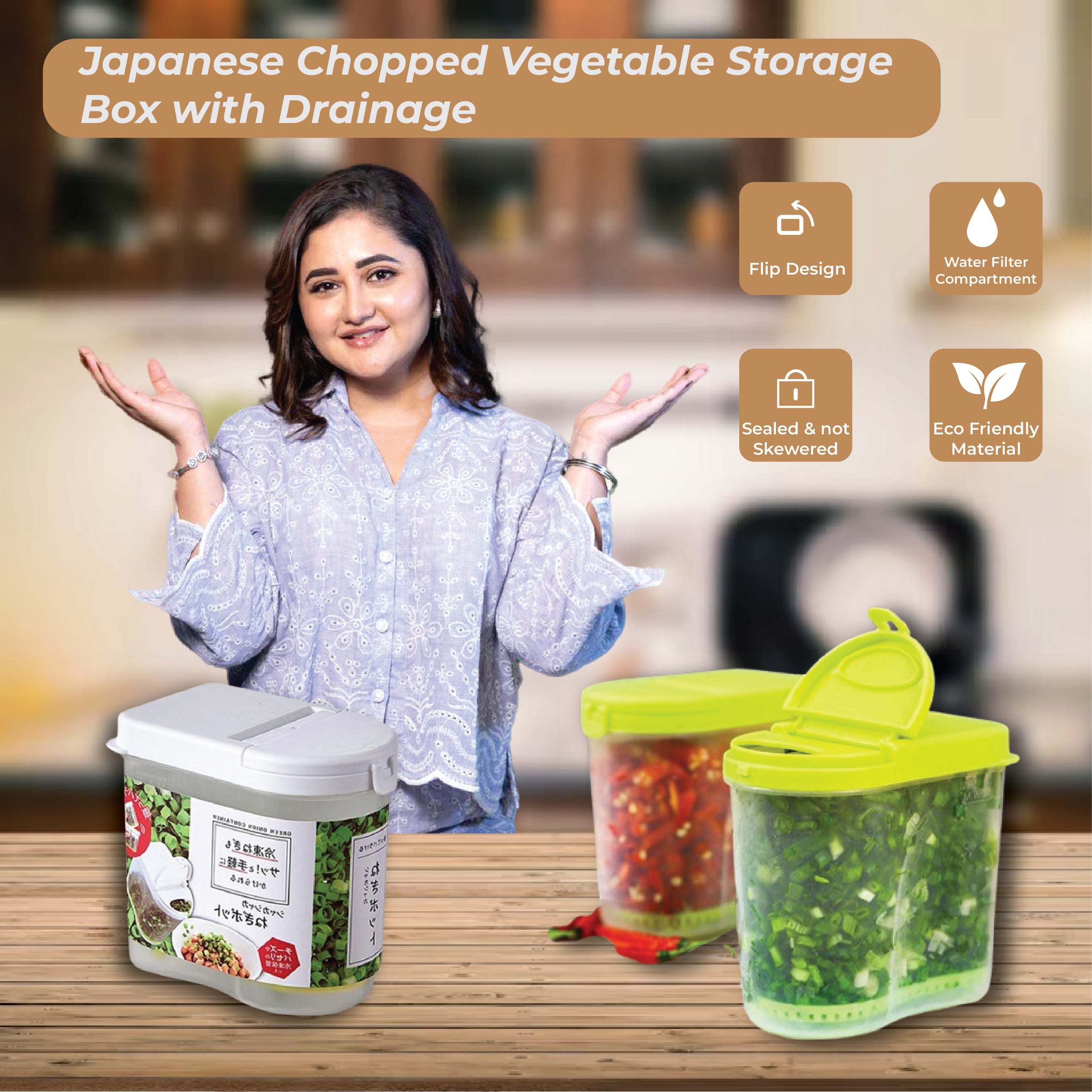 Homero Japanese Style Chopped Vegetable Storage Box with Drainage