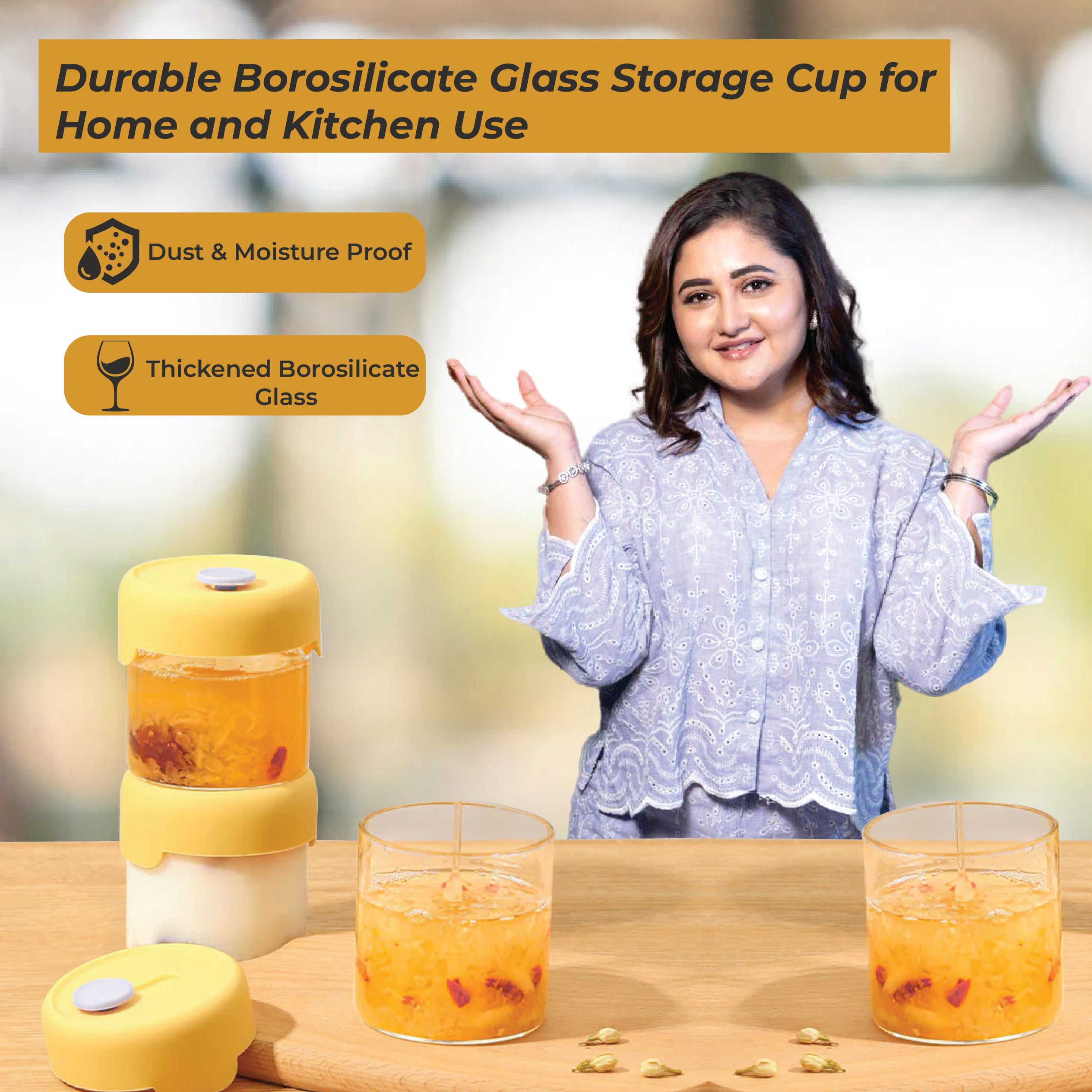 Homero Durable Borosilicate Glass Storage Cup for Home and Kitchen Use