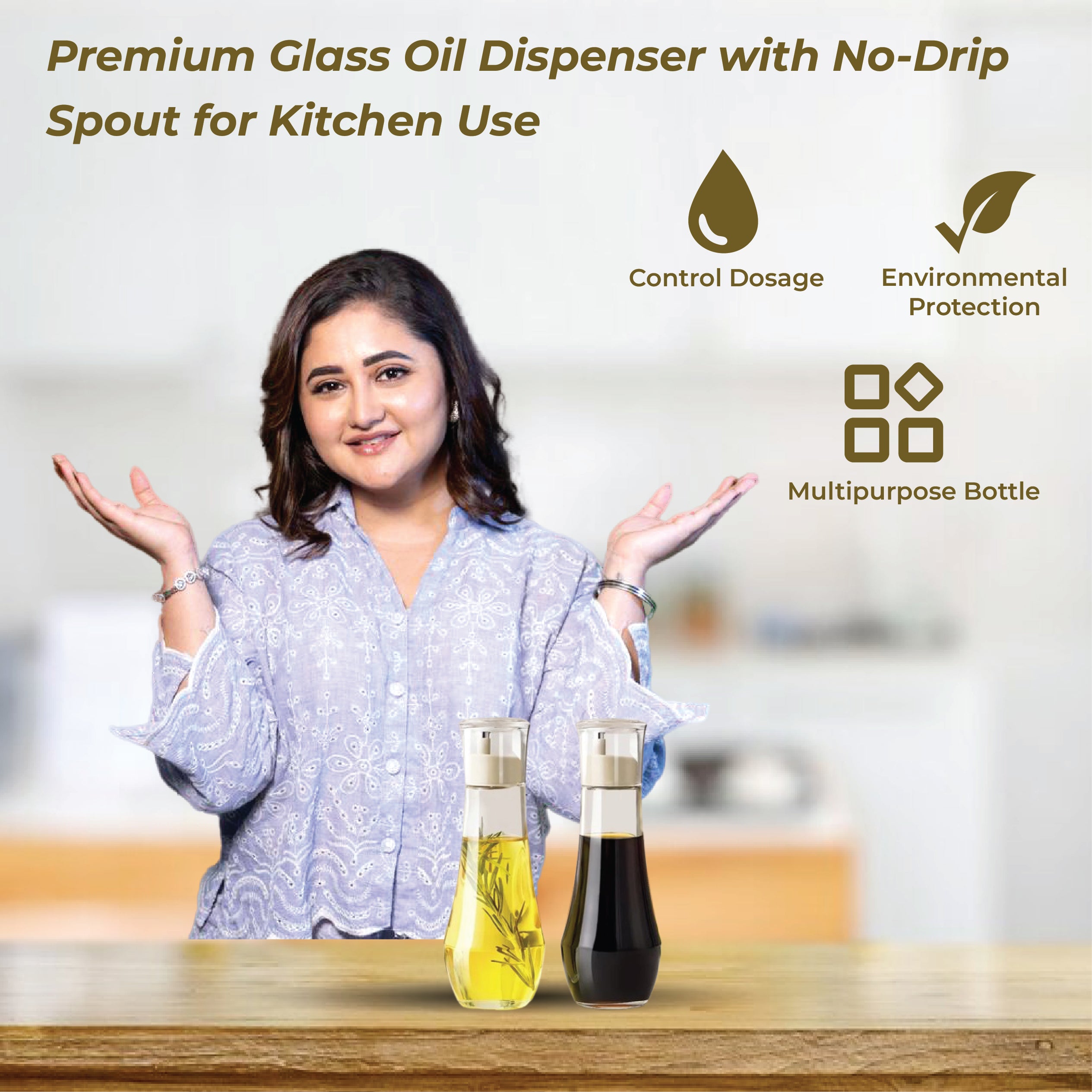 Homero Premium Glass Oil Dispenser with No-Drip Spout for Kitchen Use