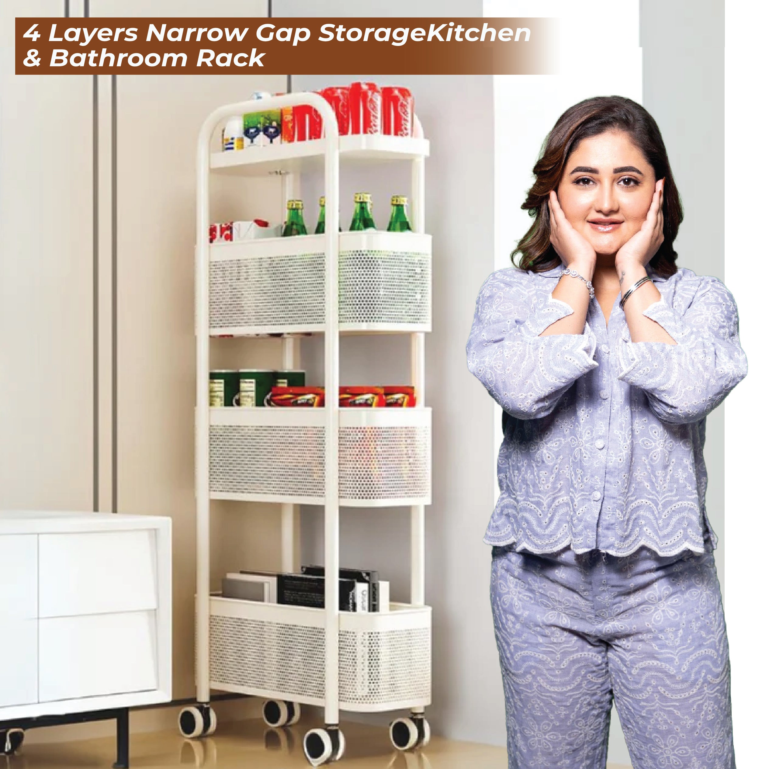 Homero Multipurpose 4-Layer High Quality Plastic Narrow Gap Storage Trolley
