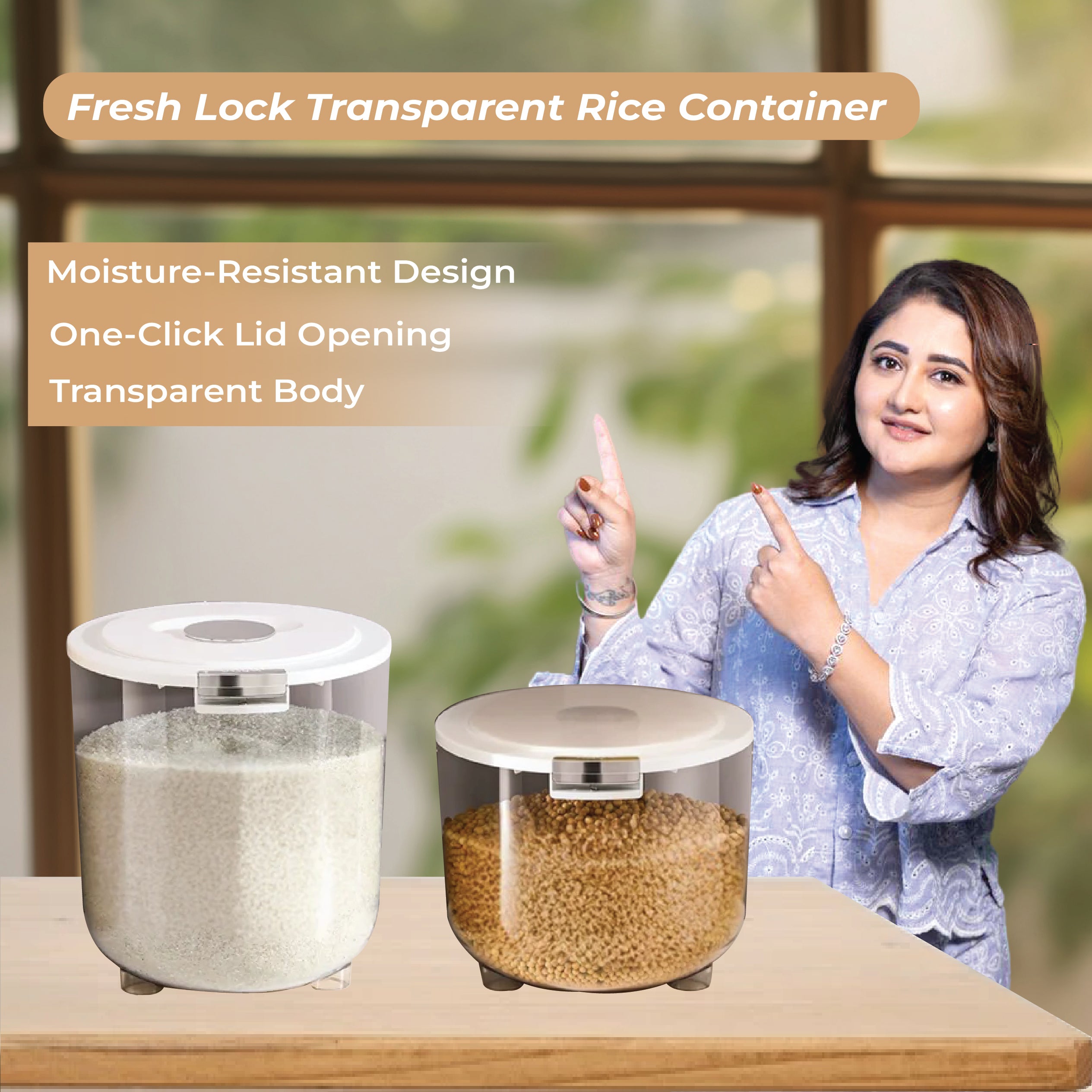 Homero Large Capacity Transparent Rice Container with One-Click Lid