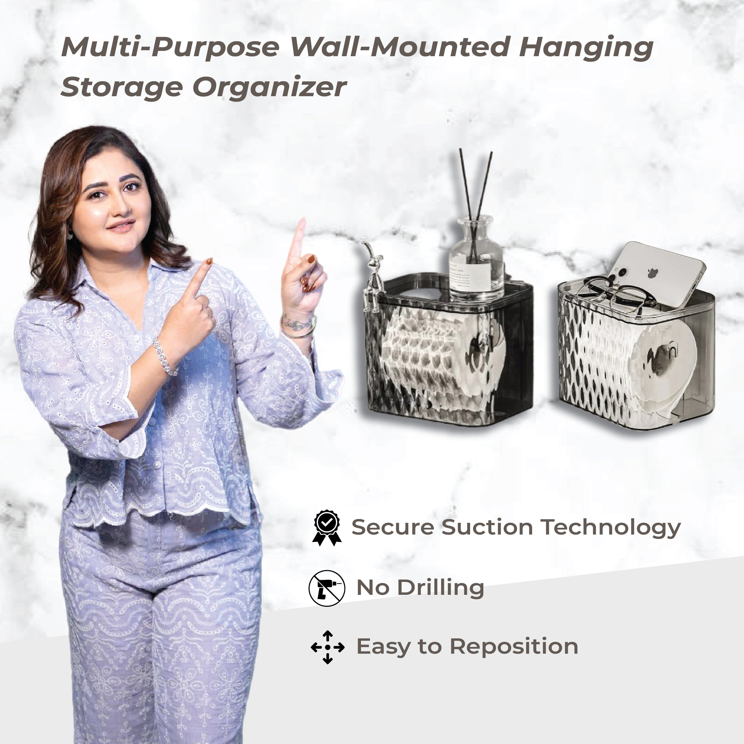 Multiuse Suction Storage Organizer and Toilet Paper Dispenser