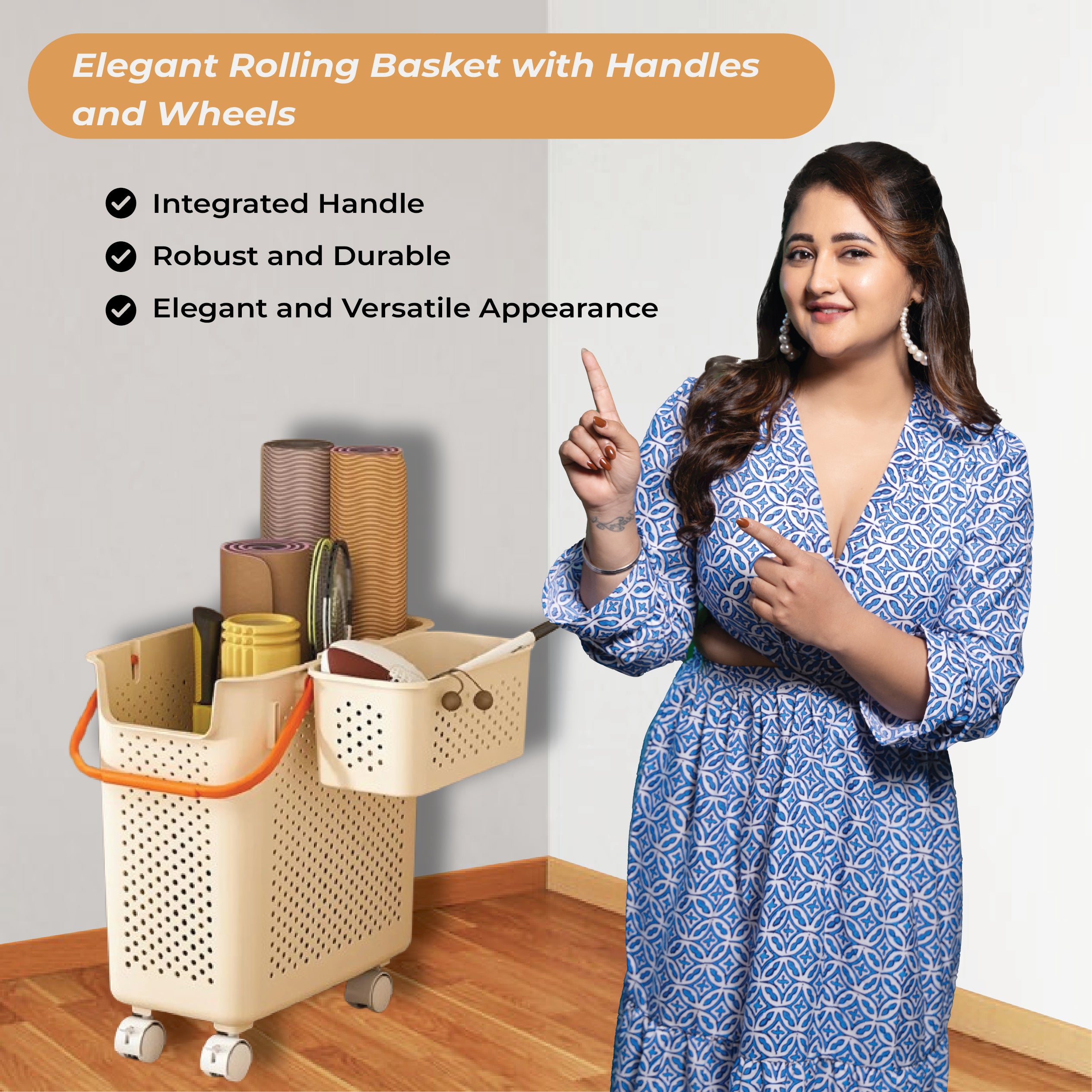 Elegant Rolling Basket with Handles and Wheels