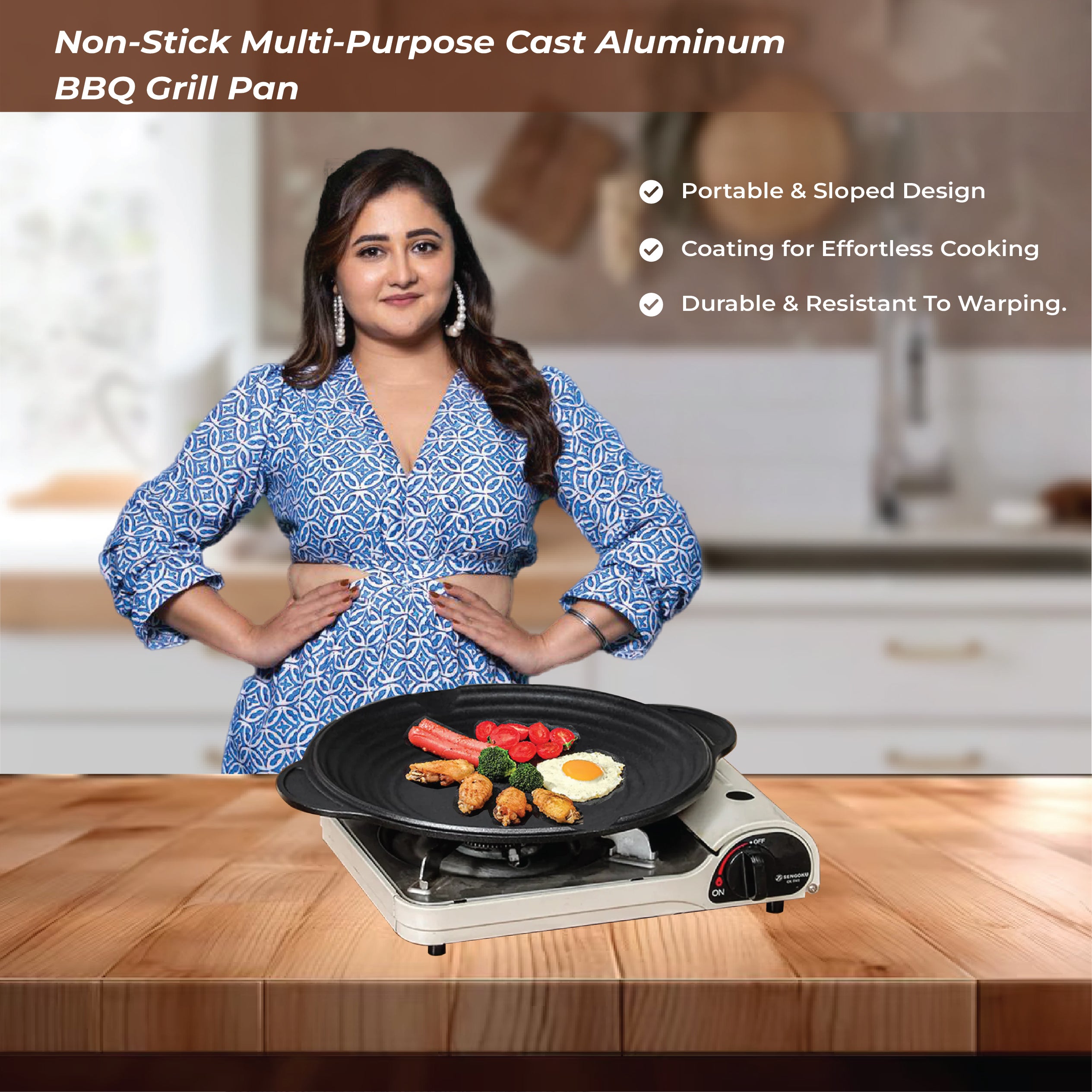 Non-Stick Multi-Purpose Cast Aluminum BBQ Grill Pan