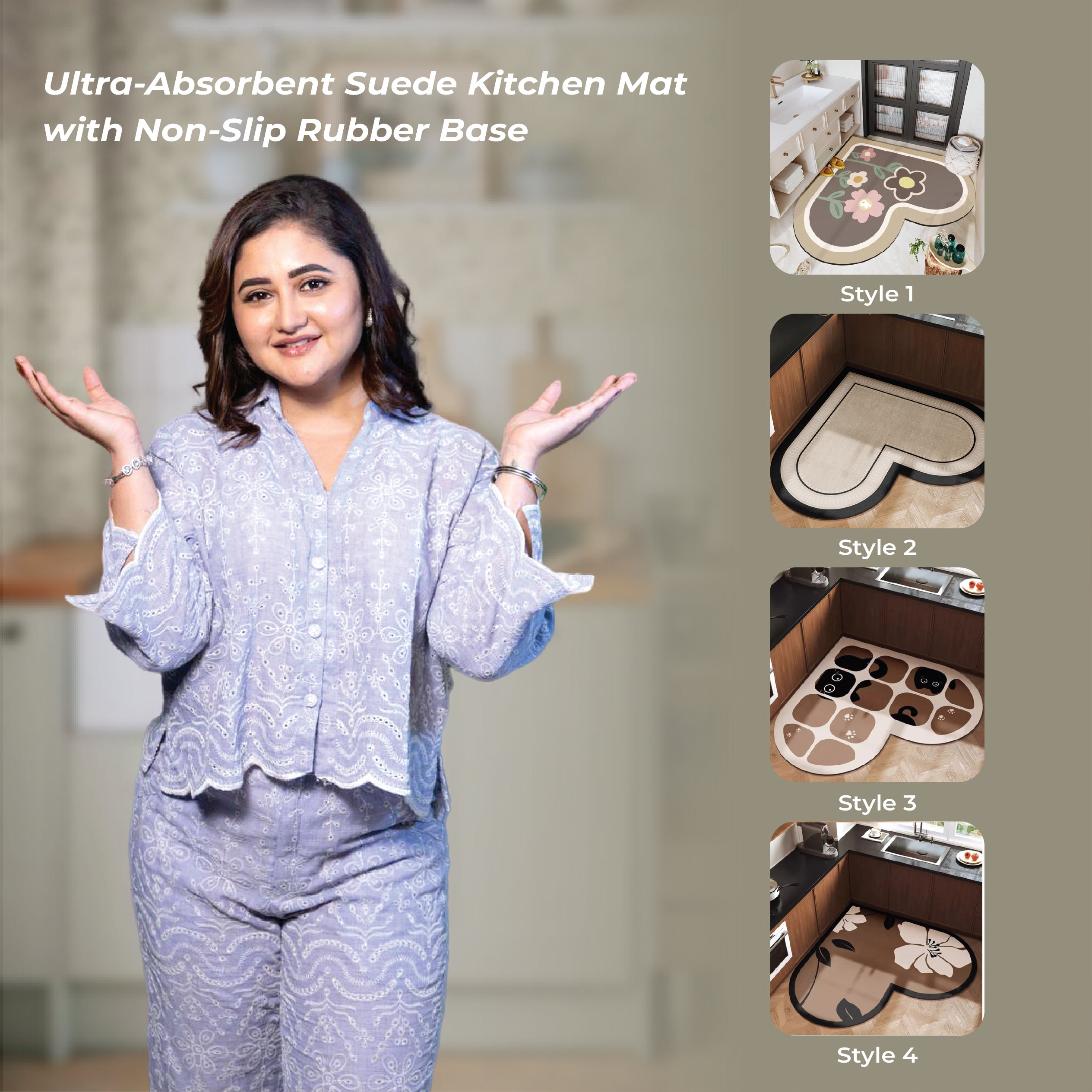 Ultra-Absorbent Suede Kitchen Mat with Non-Slip Rubber Base