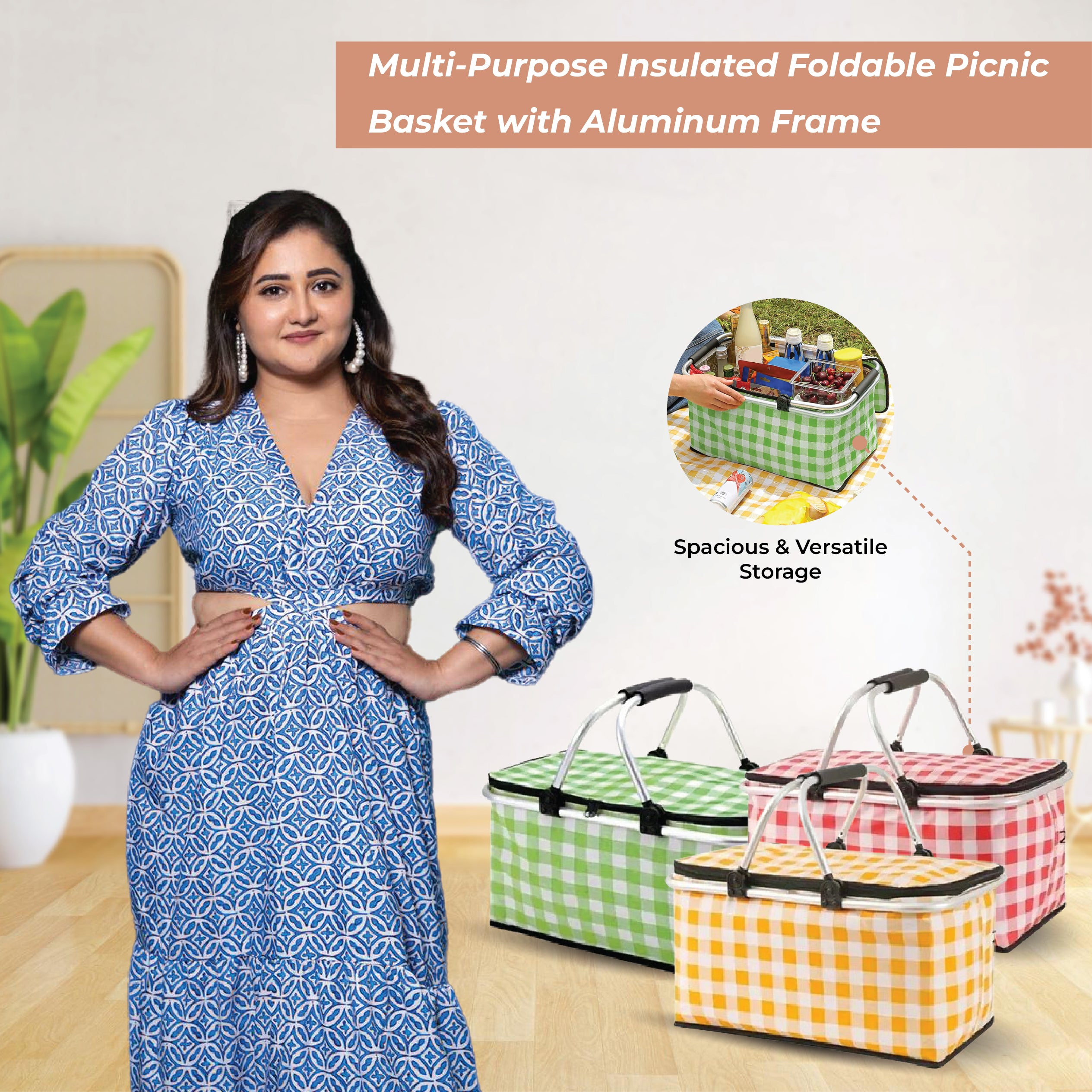 Homero Multi-Purpose Insulated Foldable Picnic Basket with Aluminum Frame