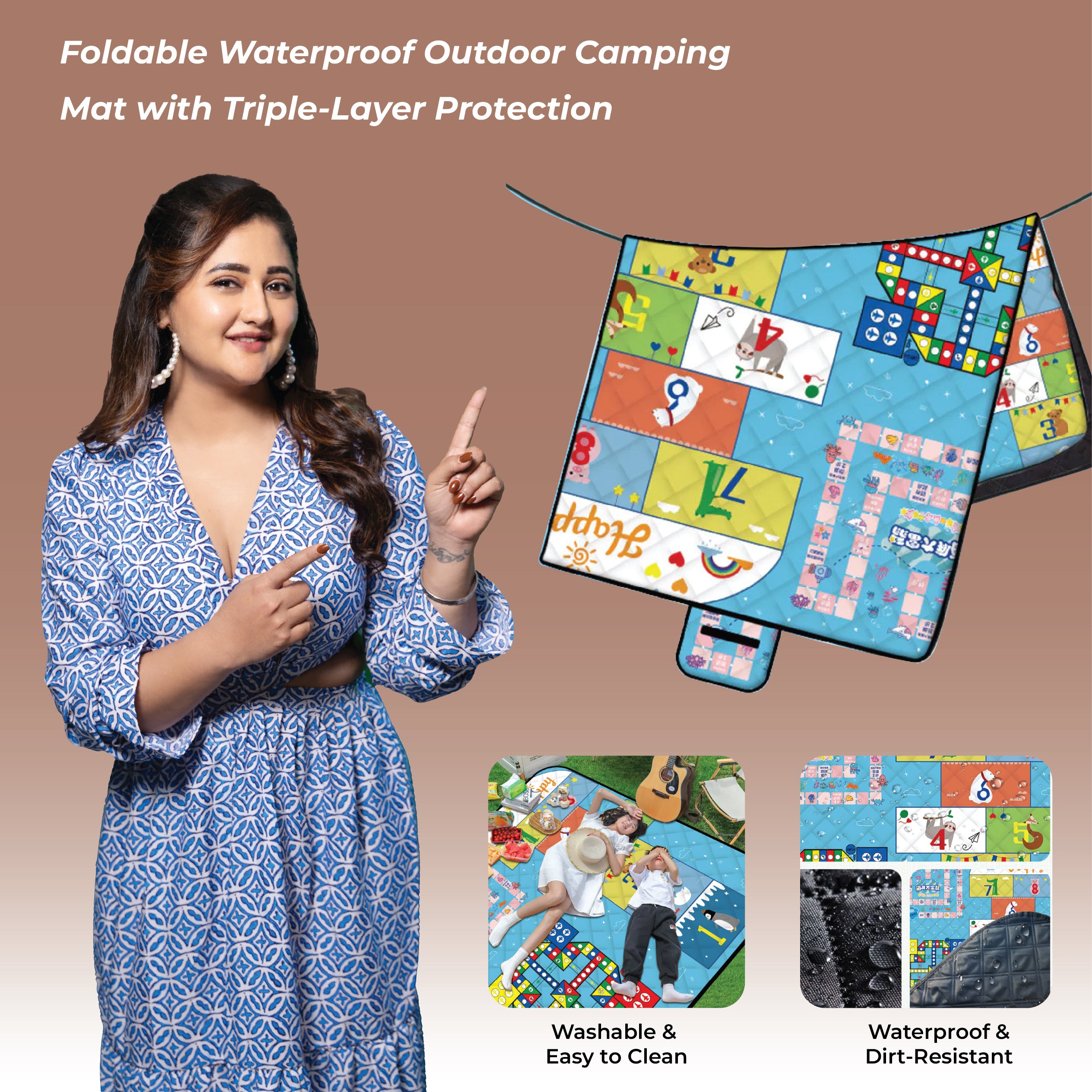 Foldable Waterproof Outdoor Camping Mat with Triple-Layer Protection