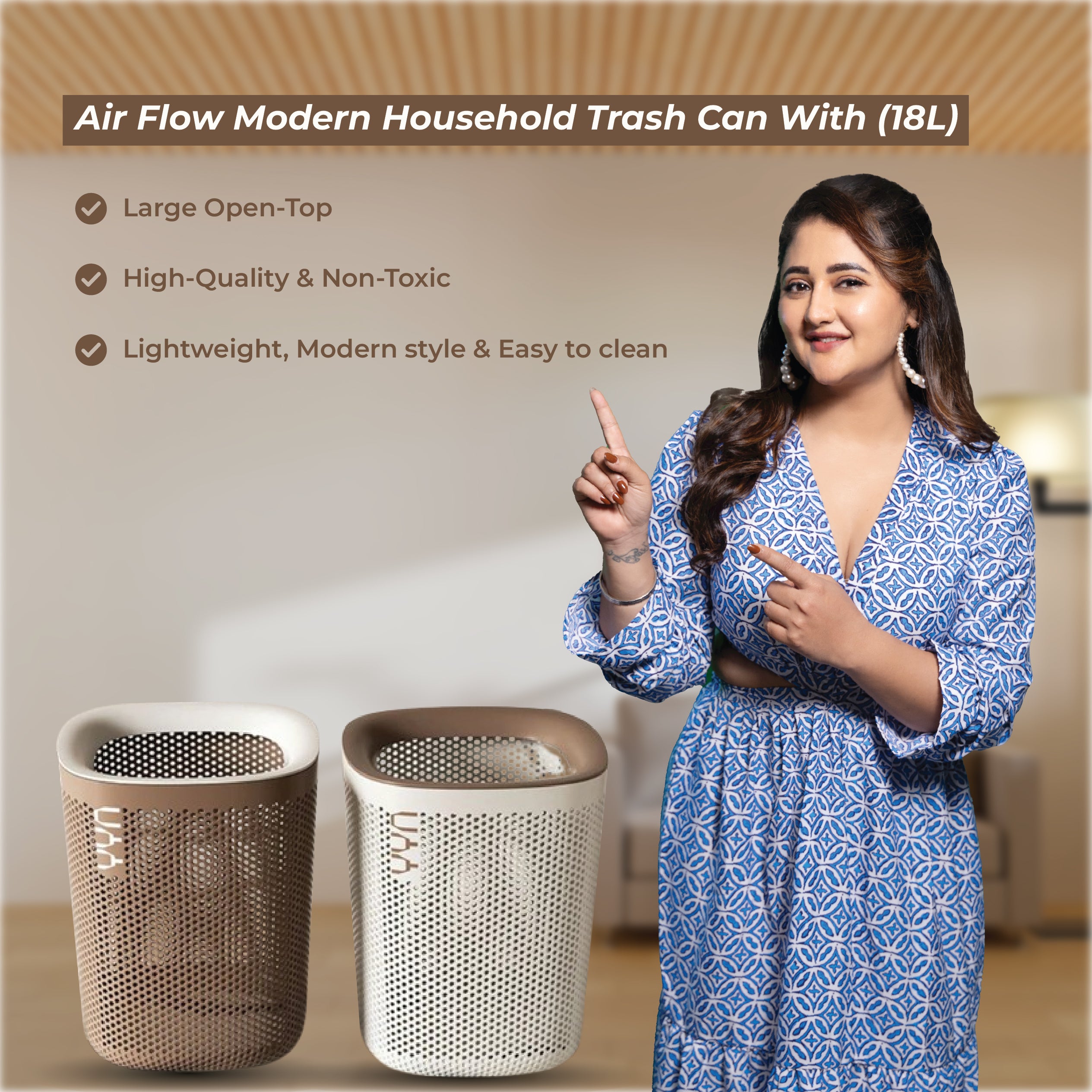 Homero Air Flow Modern Household Trash Can 18L