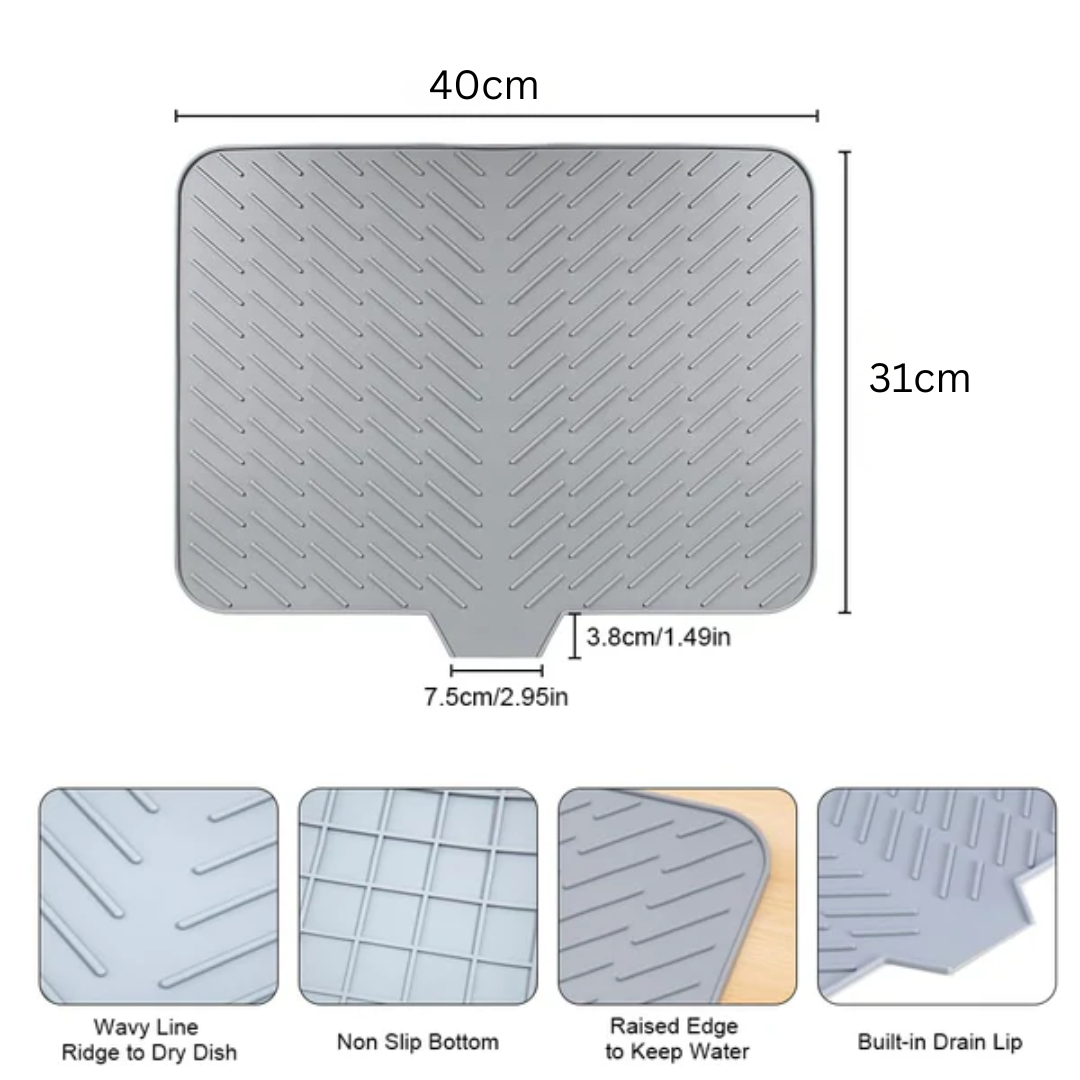 Homero Anti-Slip Silicone Quick-Drain Drying Mat with Sink Lip
