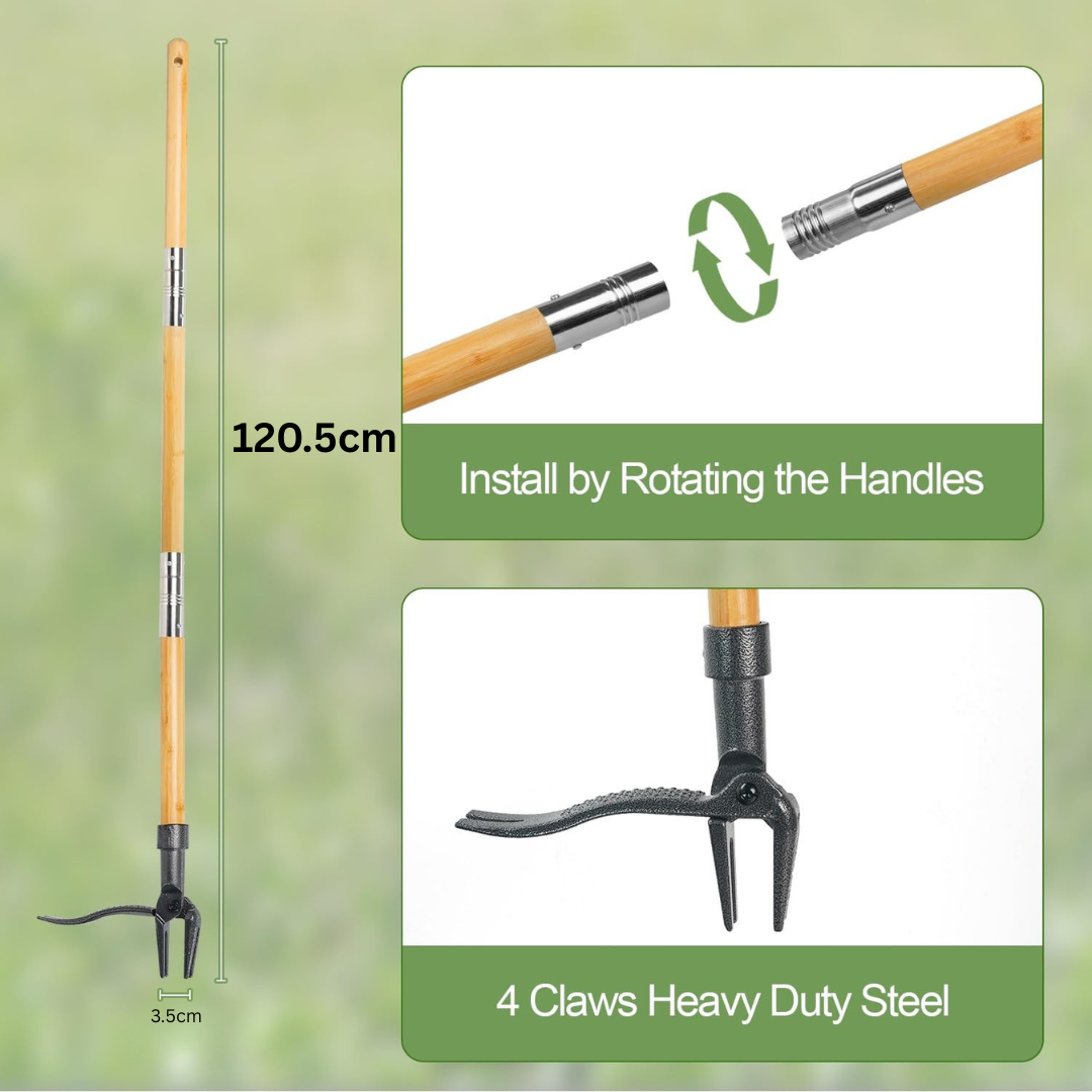 HOMERO Long Handle Steel Weeding Tool with Efficient 4-Claw Design