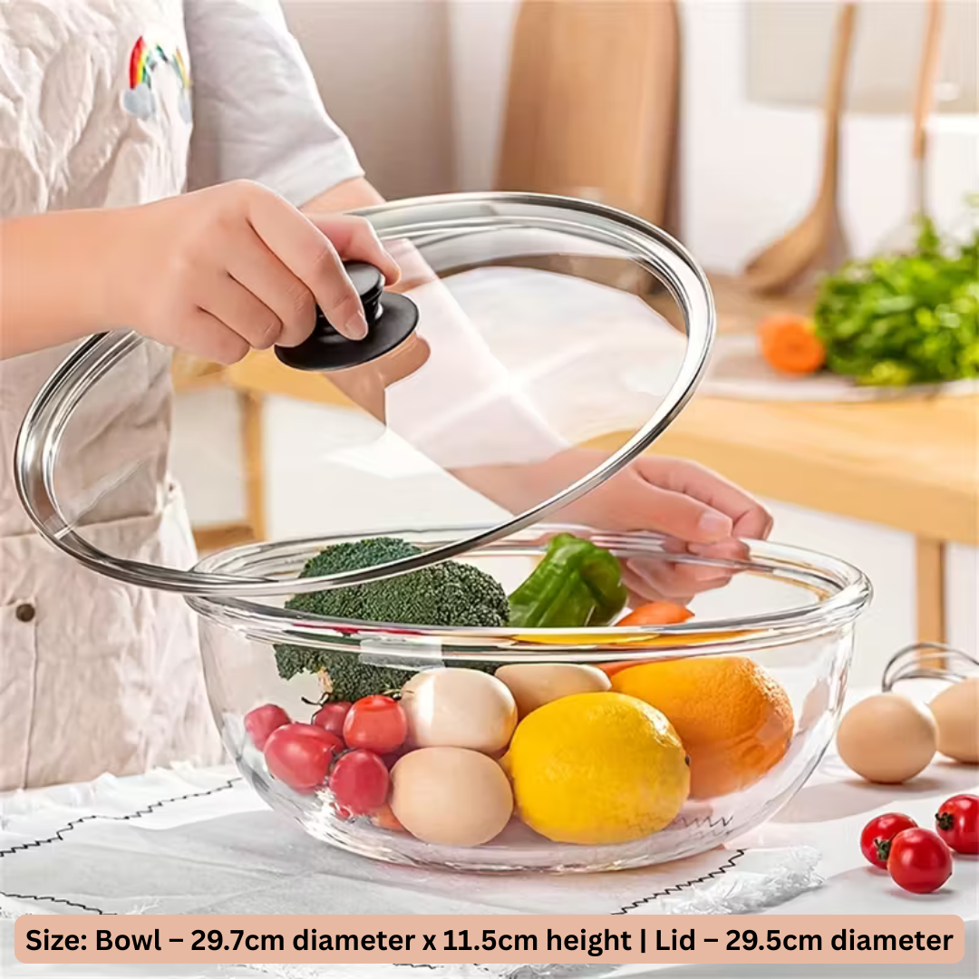 Homero Large Capacity Heat Resistant Glass Mixing Bowl with Lid - 6000ml
