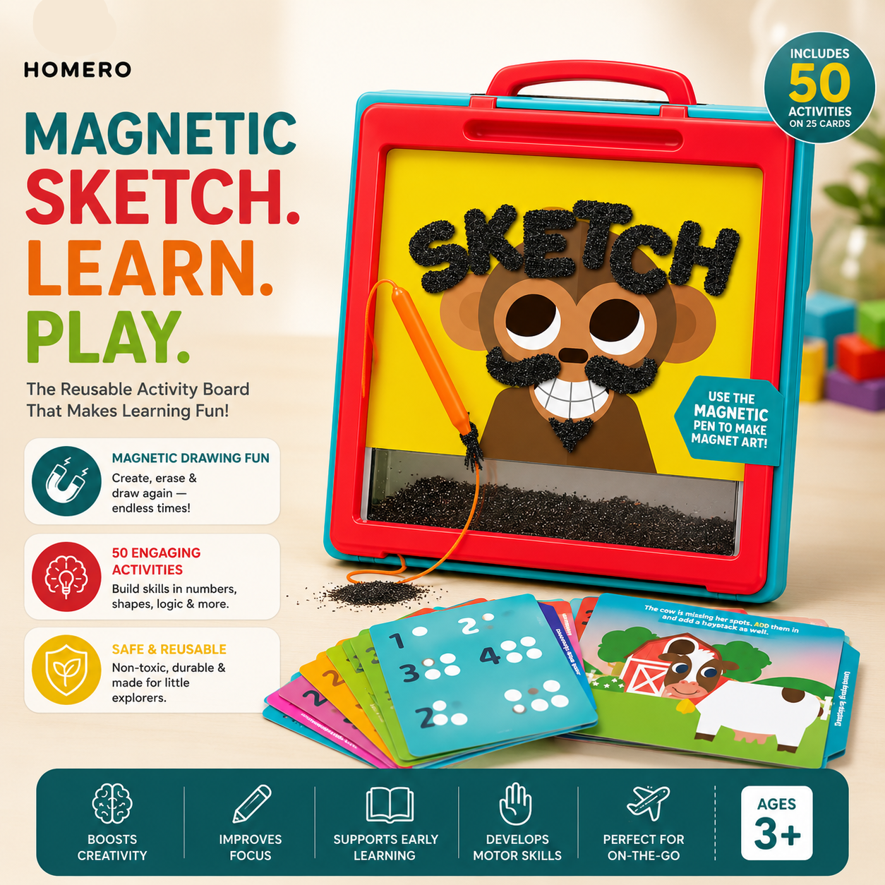 Reusable Magnetic Writing and Drawing Tablet Educational Creative Activity Board