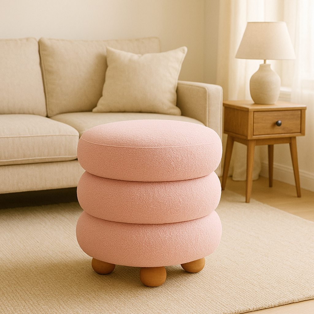 Multipurpose Velvet Ottoman Footstool with Wooden Base