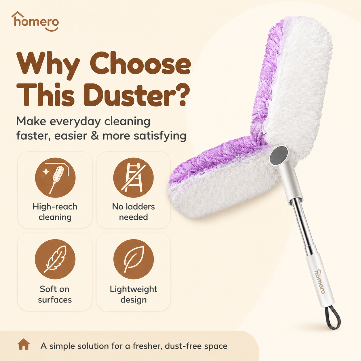 Extendable Dual Head Microfiber Duster with Bendable Cleaning Head