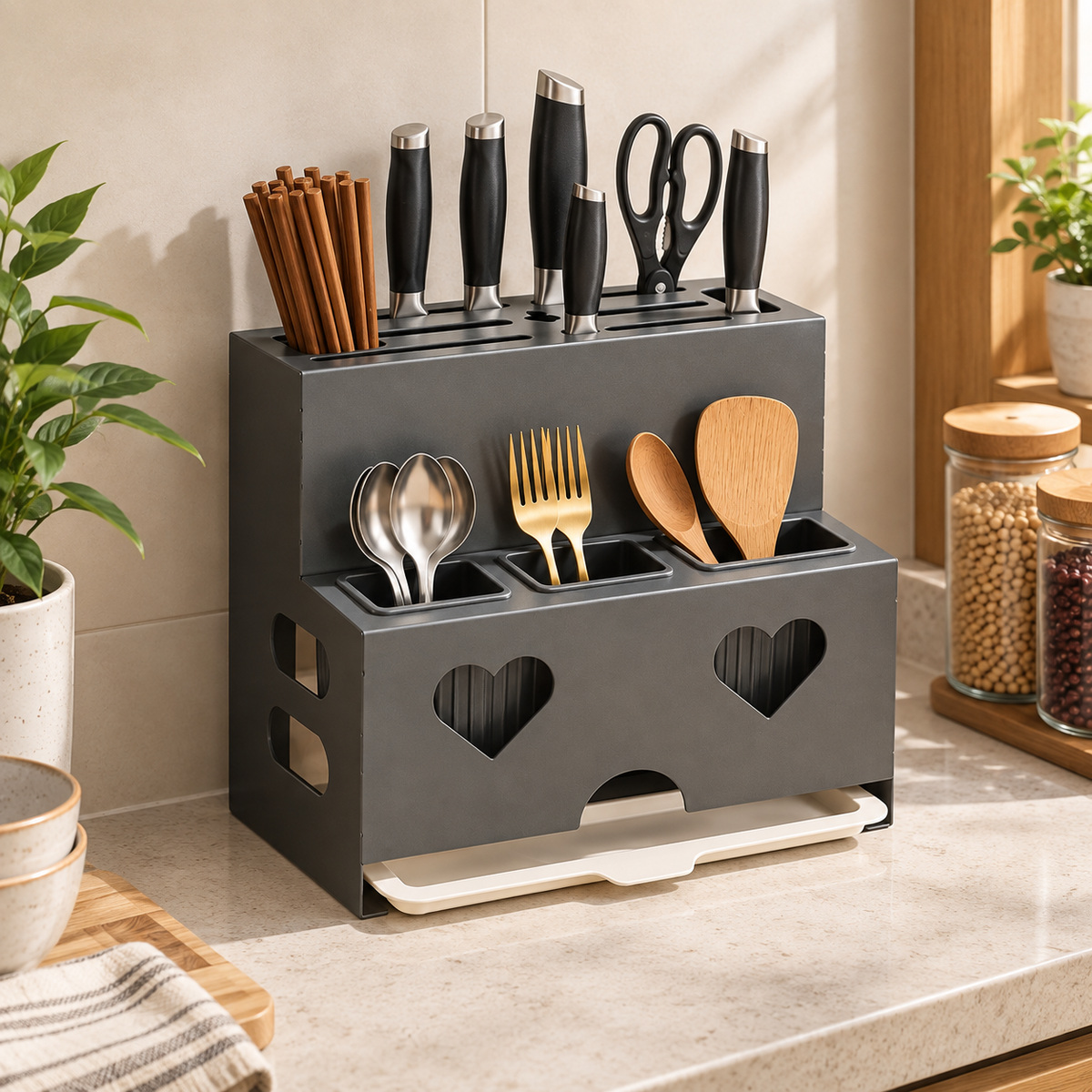 Wall Mounted Kitchen Knife Holder and Chopstick Organizer