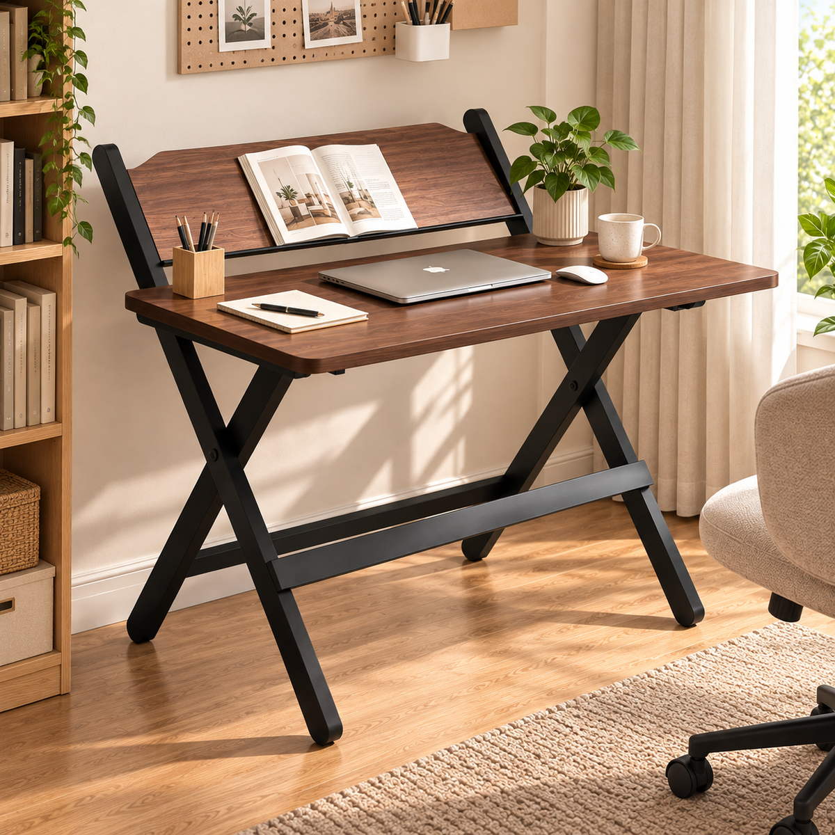 Ergonomic Minimalist Folding Study Table Height Adjustable Metal Frame Apartment Bedroom Office Workstation Gentleman Black
