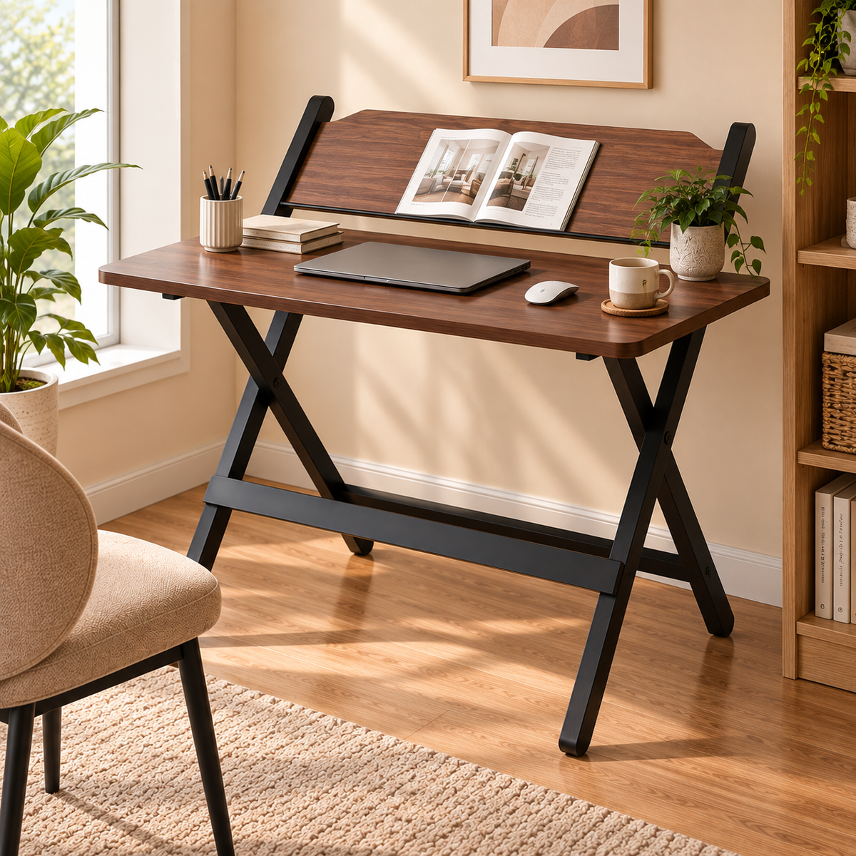Ergonomic Minimalist Folding Study Table Height Adjustable Metal Frame Apartment Bedroom Office Workstation Gentleman Black
