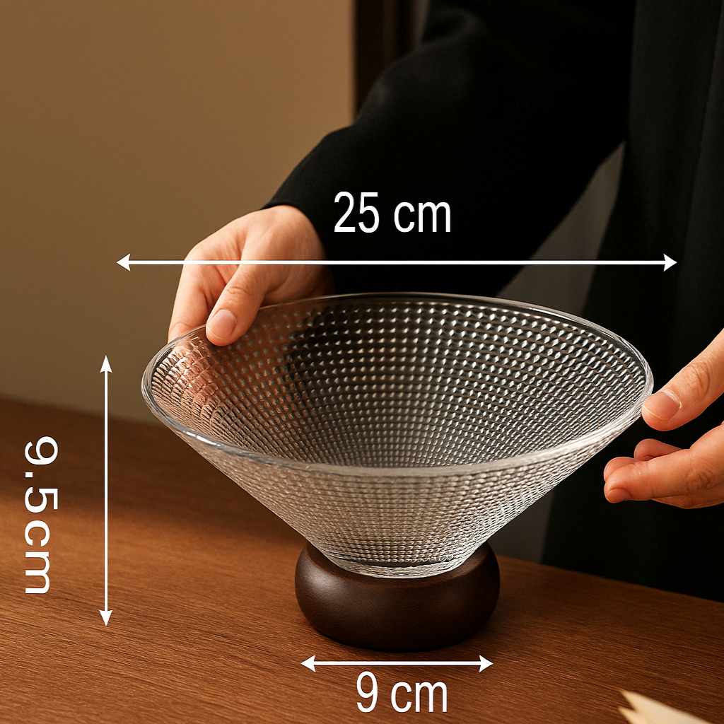 Homero Elegant Multi-Use Fruit Bowl with Pedestal Stand - 25cm Glass Wood
