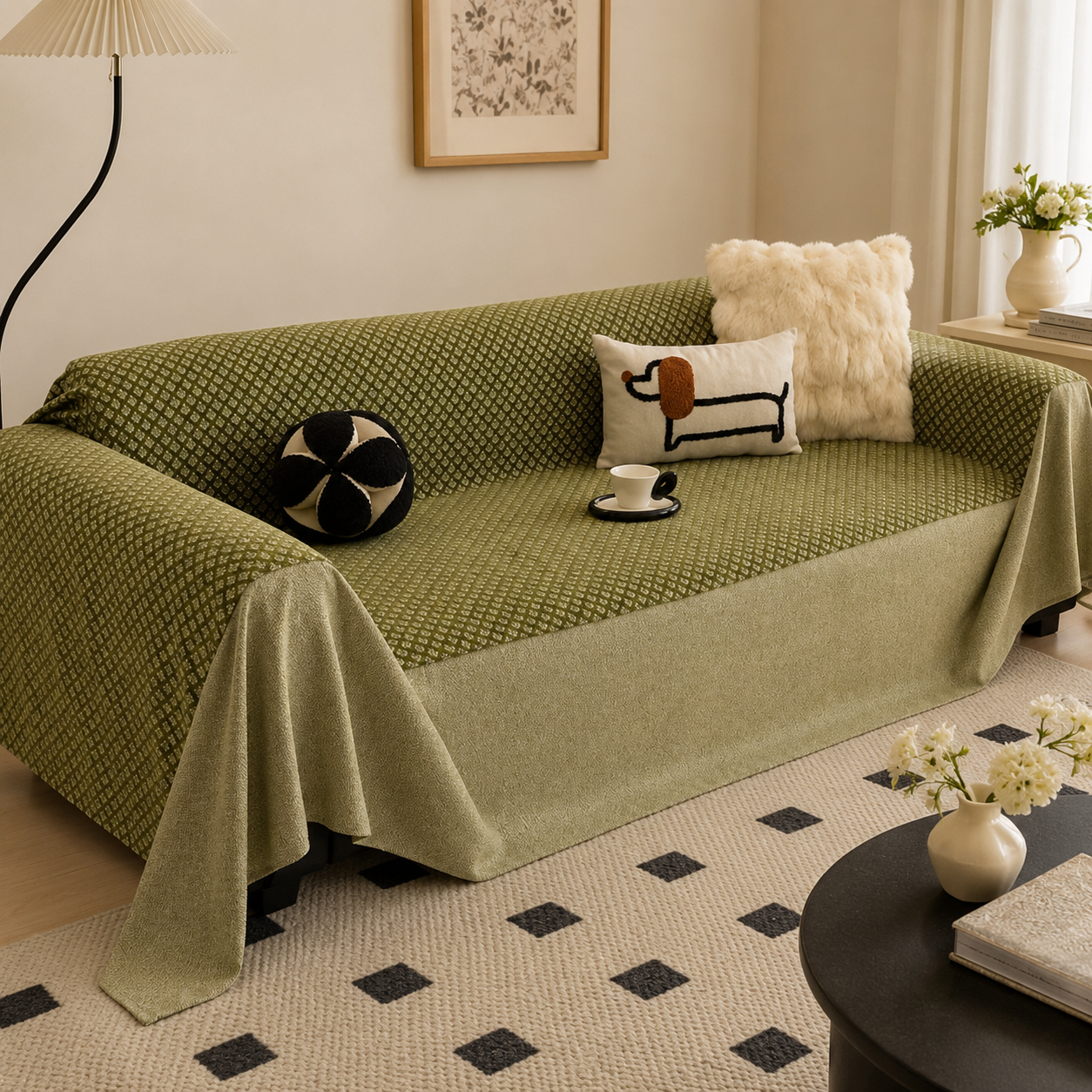 Soft Breathable Chenille Waffle Sofa Throw Cover with Elegant Tassel Finish