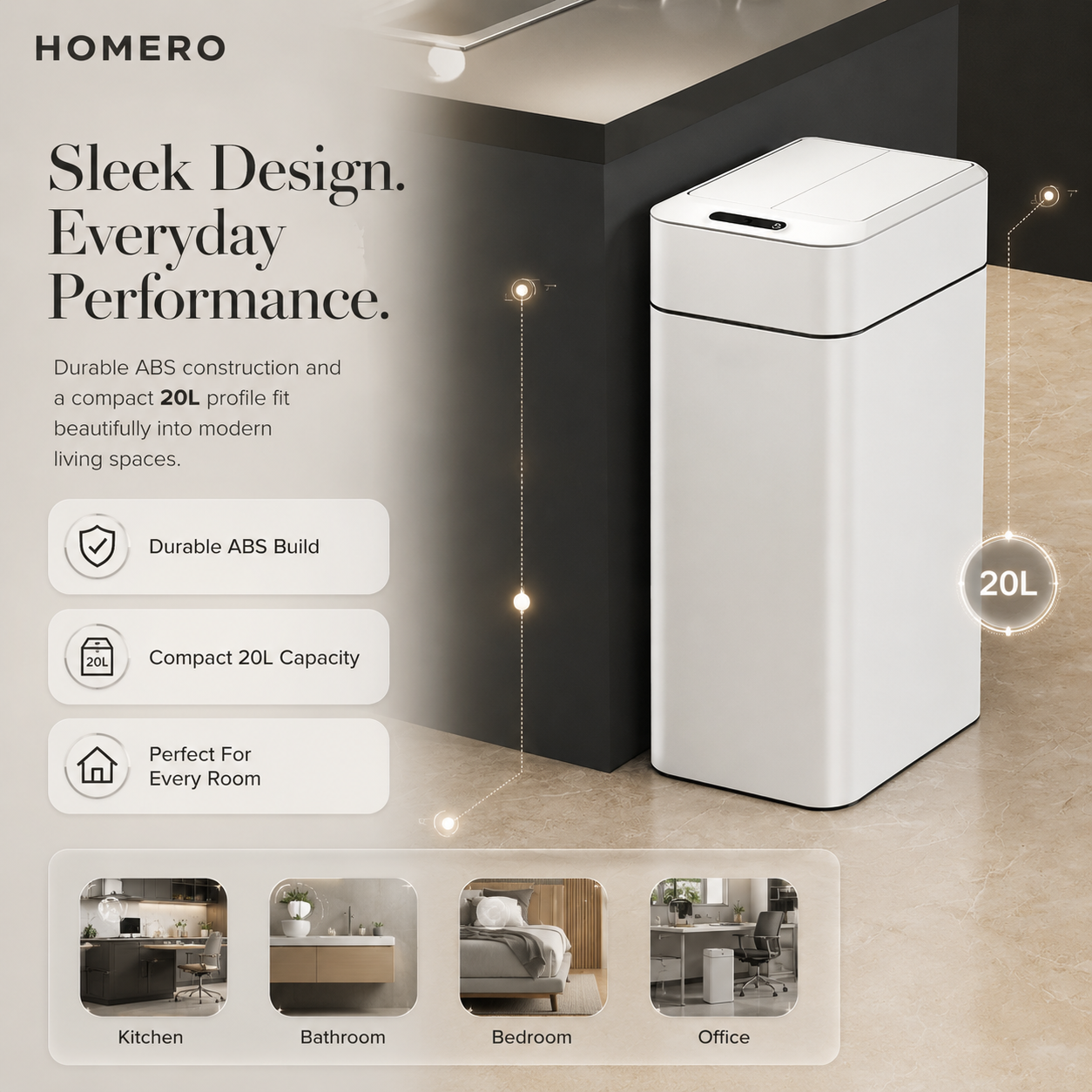 Smart Touchless Automatic Trash Bin with Self Sealing Technology - 20L