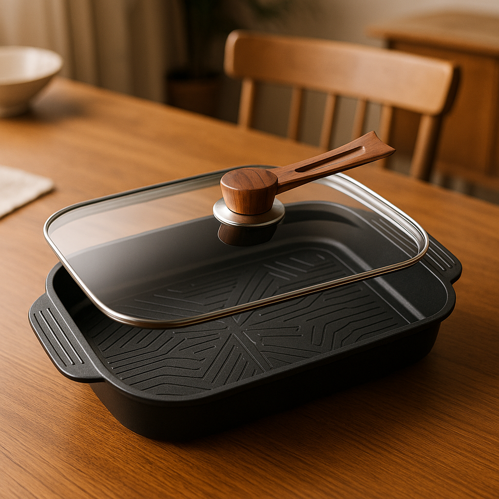Multipurpose Carbon-Steel Non-Stick Grilled Pan with Lid